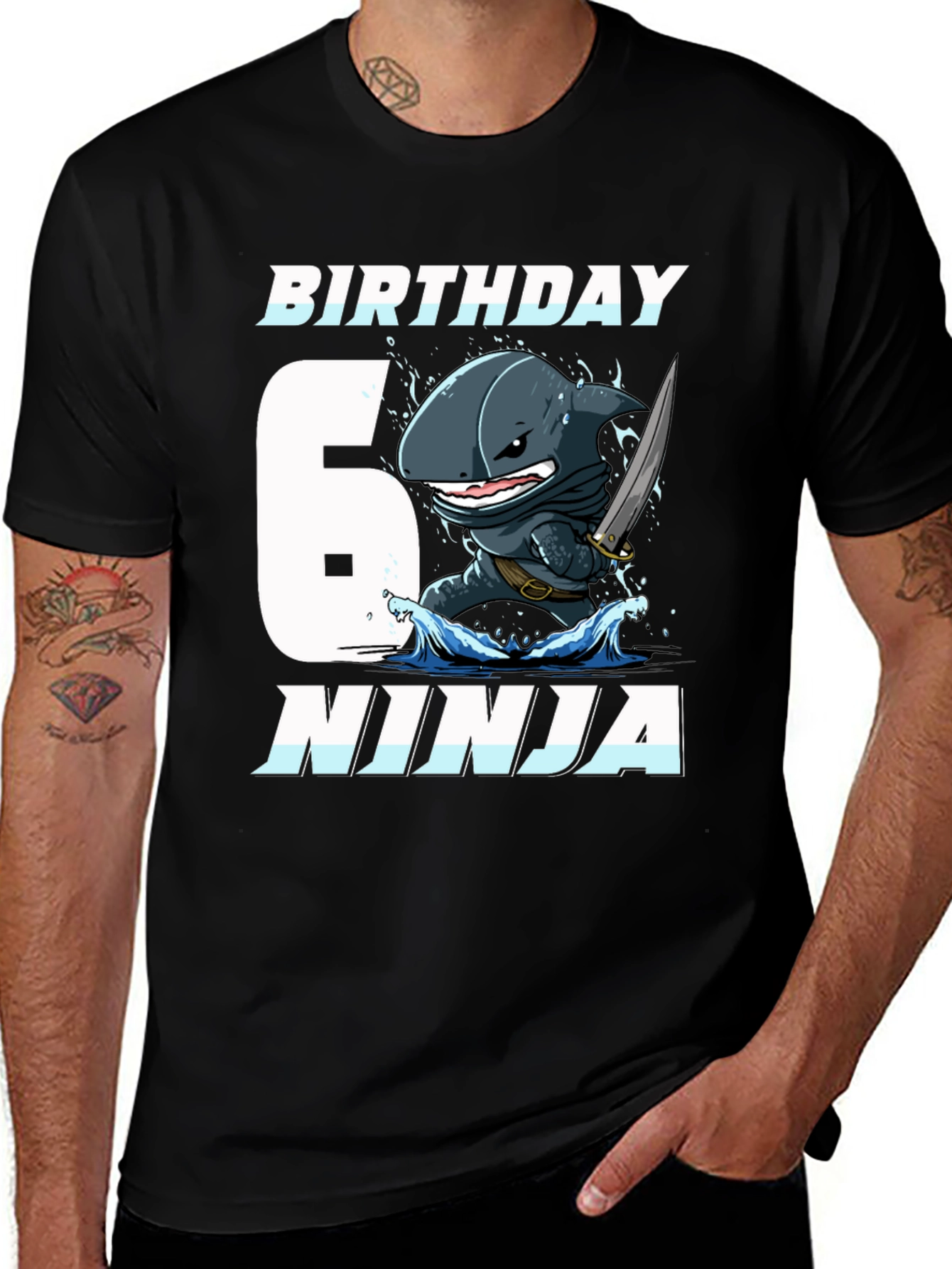 Variant 29 of Birthday Shark Ninja Black T-Shirt