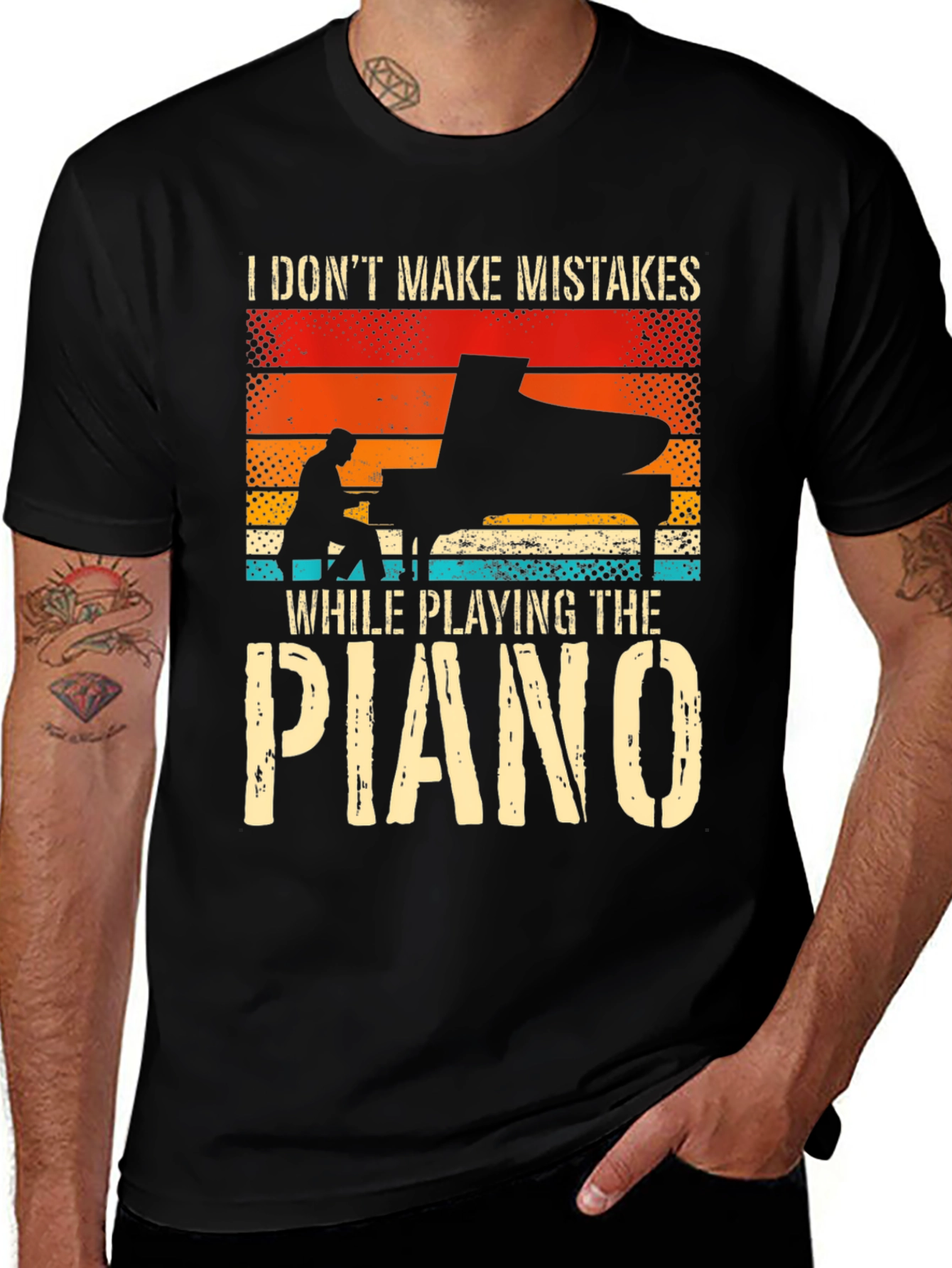Black Piano Player T-Shirt: I Don't Make Mistakes main image