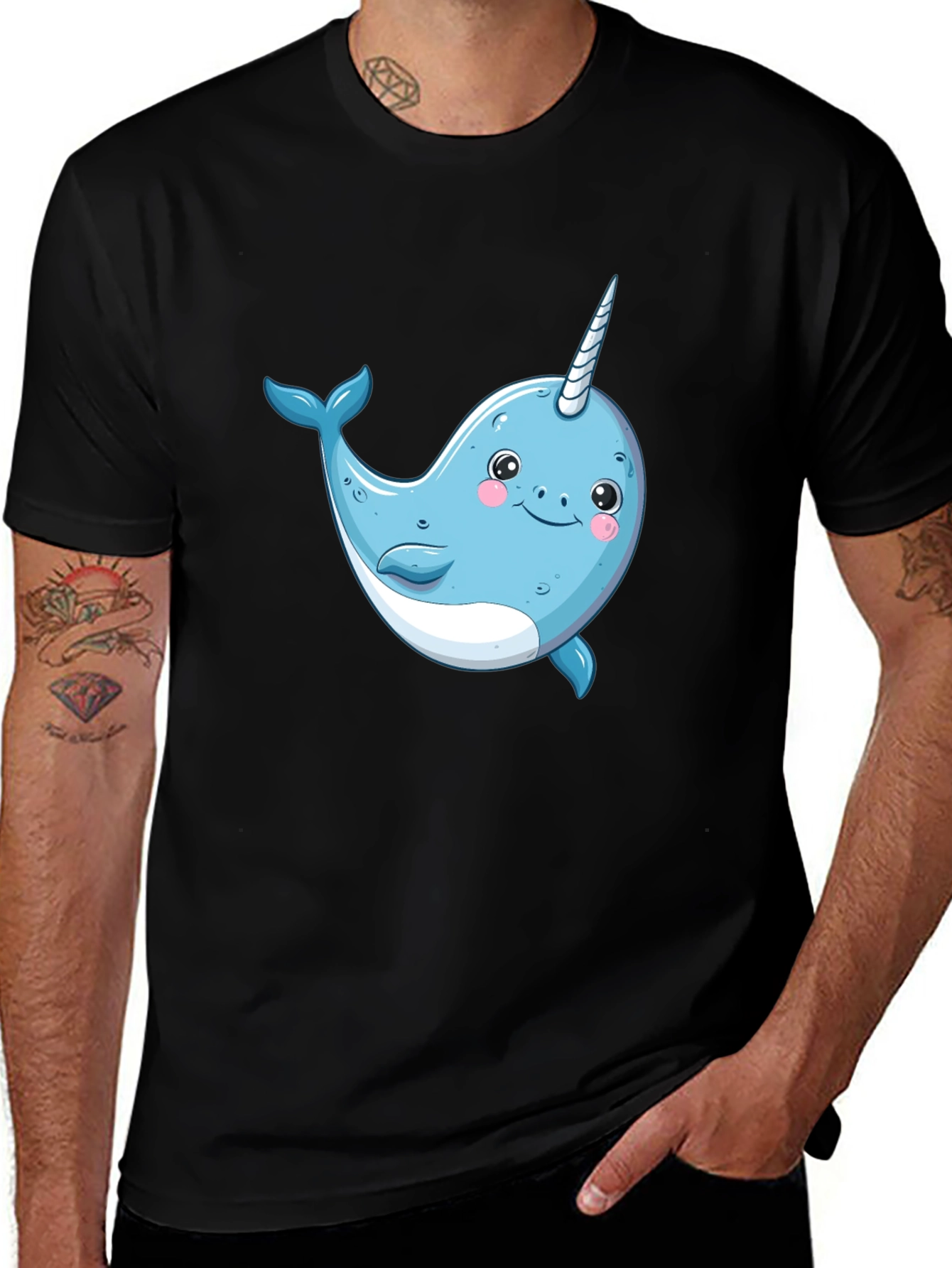 Variant 7 of Cute Narwhal Graphic Tee - Black Cotton T-Shirt