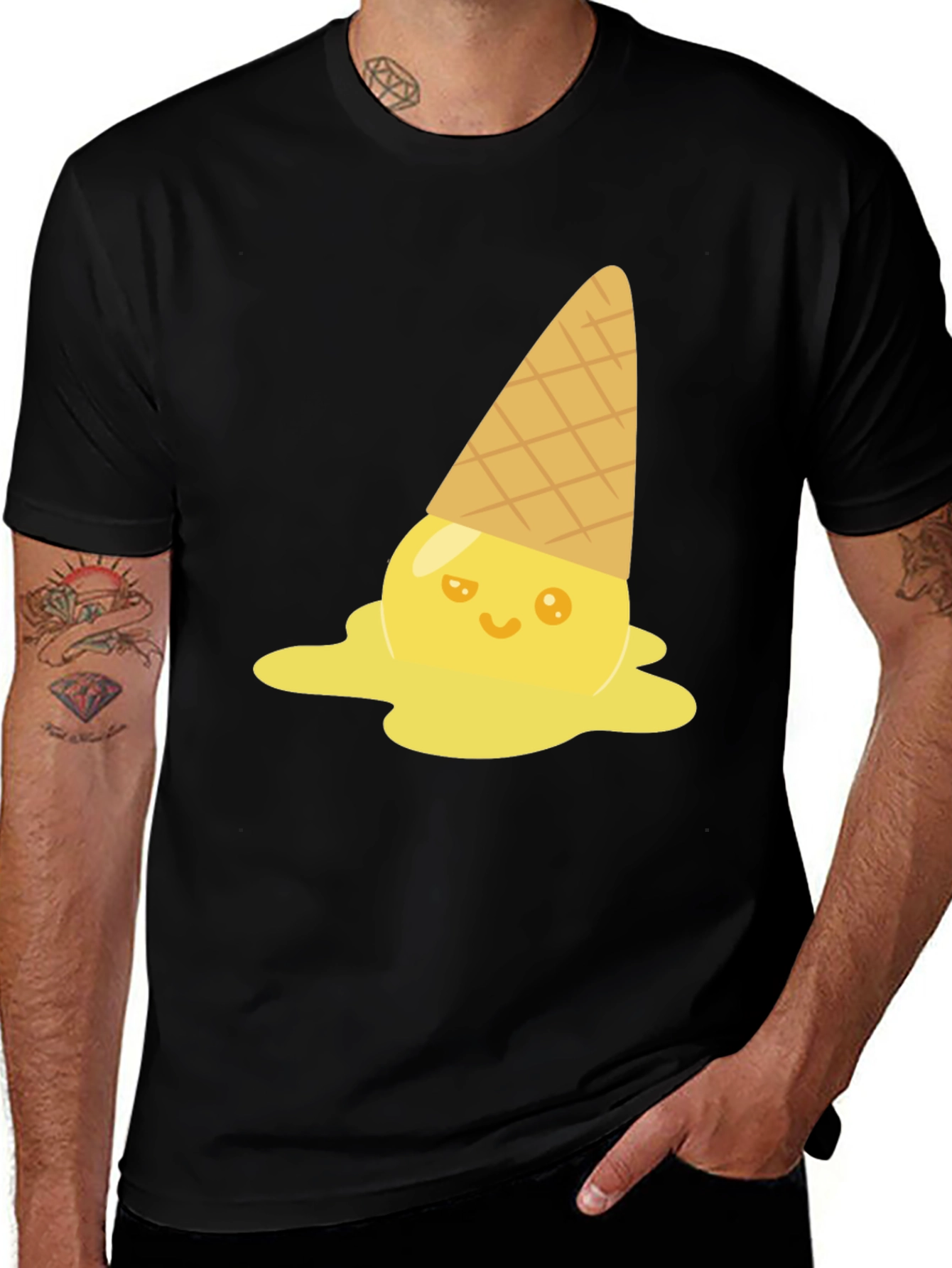 Variant 20 of Funny Melting Ice Cream Graphic Tee - Black Cotton T-Shirt