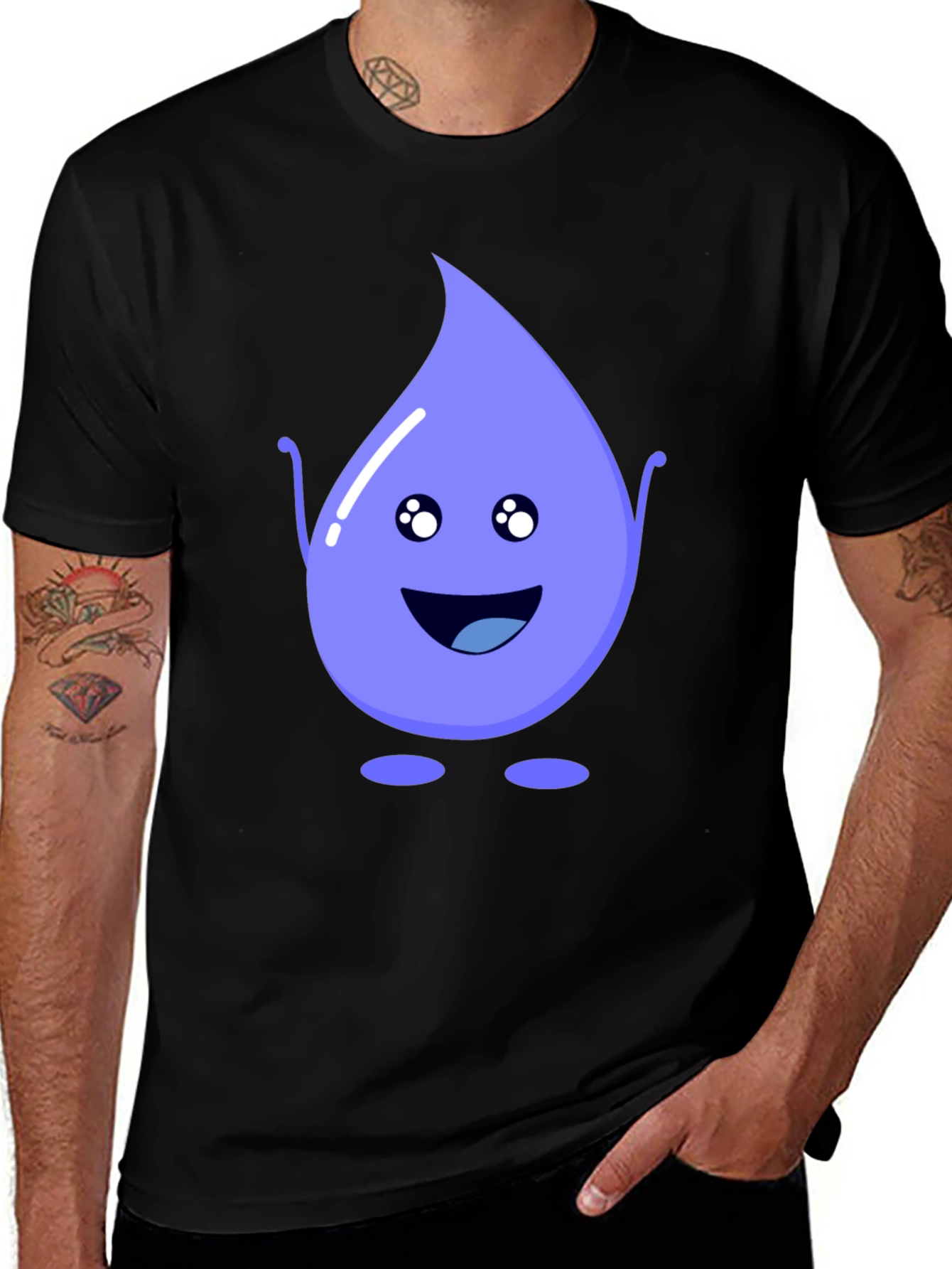 Variant 14 of Cute Water Drop Graphic Tee - Black Cotton T-Shirt
