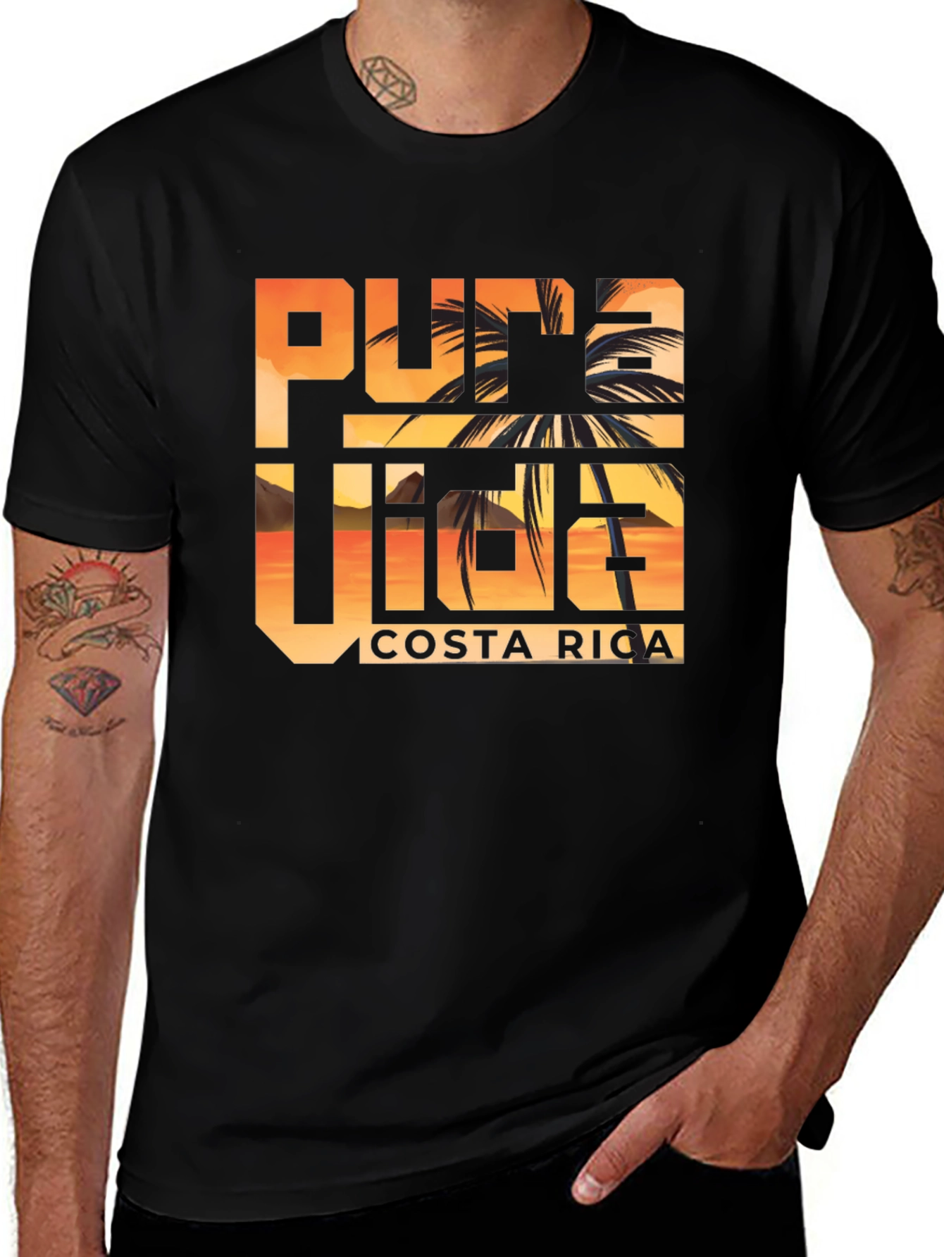 Pura Vida Costa Rica Black Graphic T-Shirt