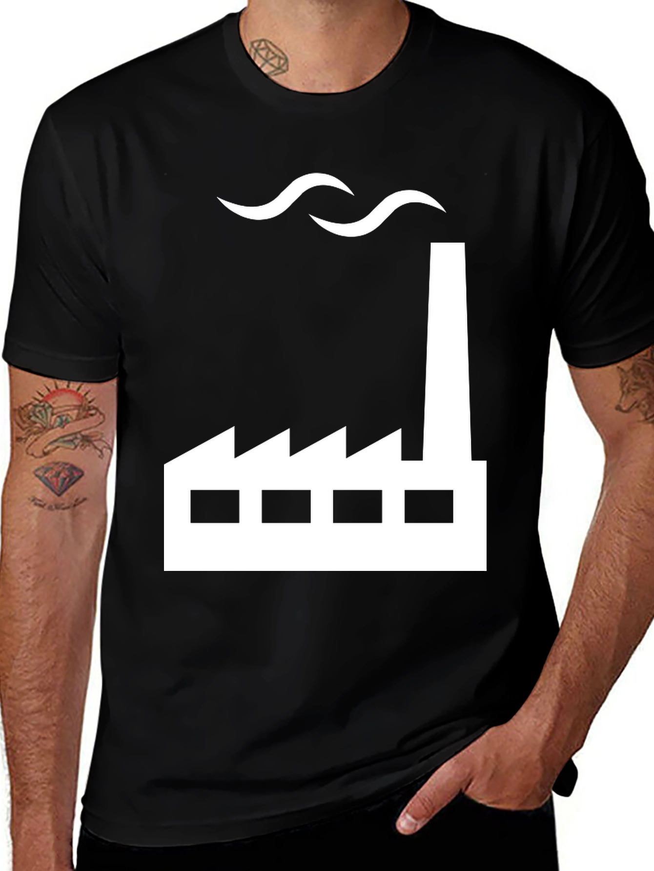 Variant 21 of Factory Graphic Tee - Black Cotton Blend Shirt