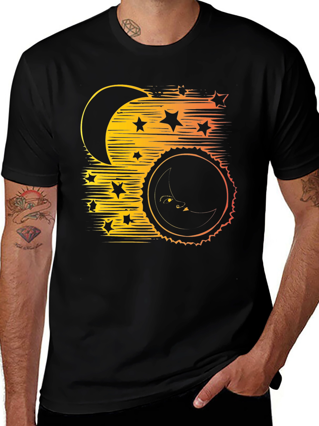 Variant 22 of Celestial Moon & Stars Graphic Black T-Shirt
