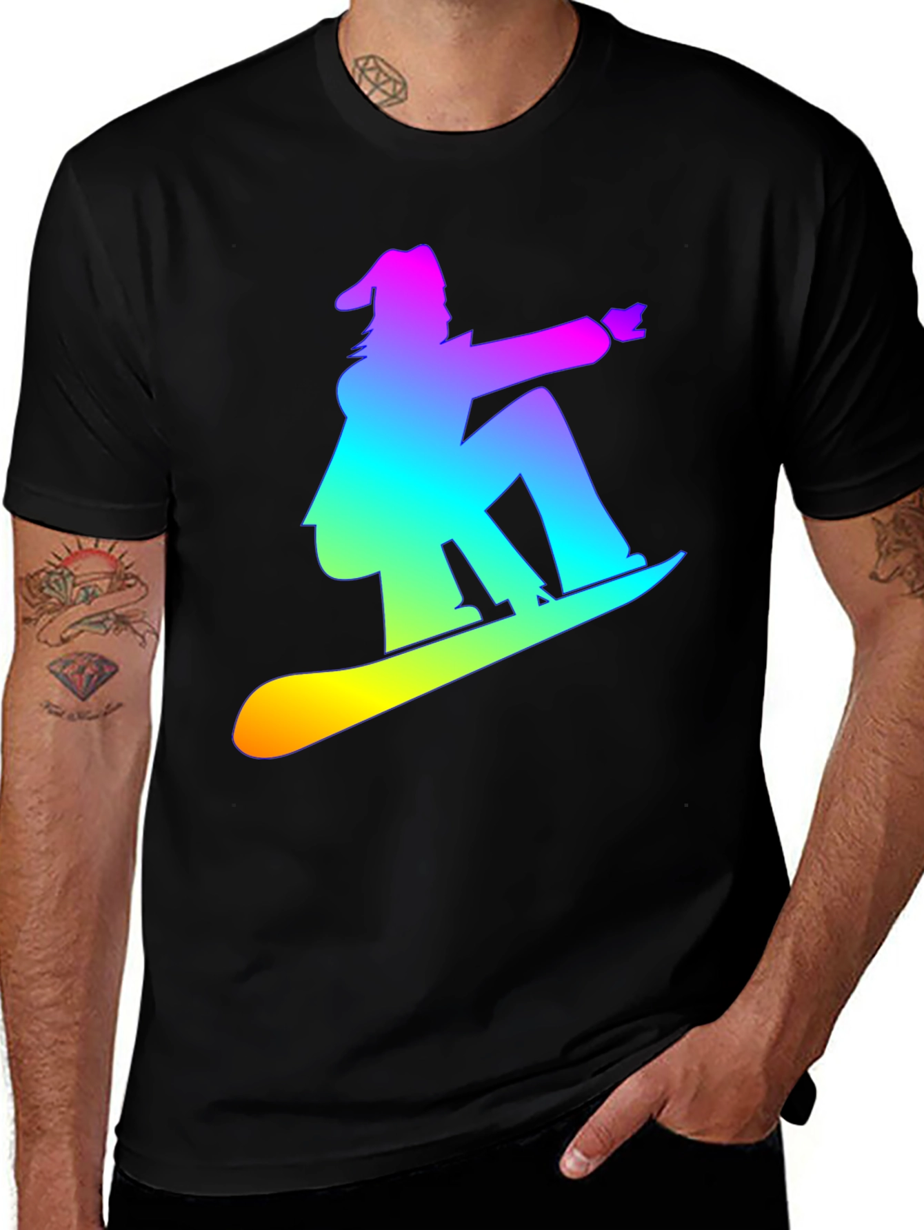 Variant 16 of Rainbow Snowboarder Graphic Tee - Black T-Shirt