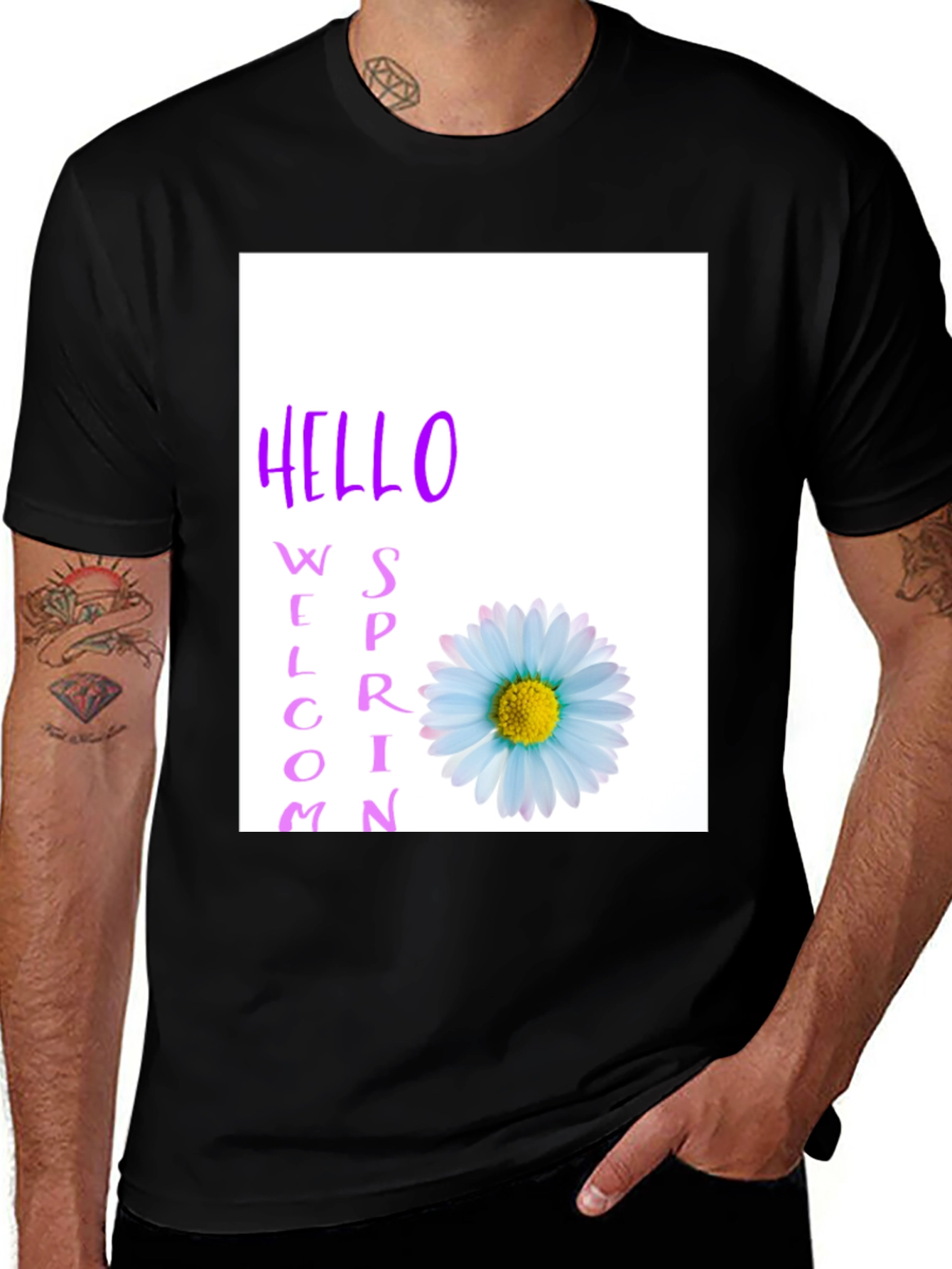 Variant 24 of Hello Spring Graphic Tee - Soft Black Cotton Blend