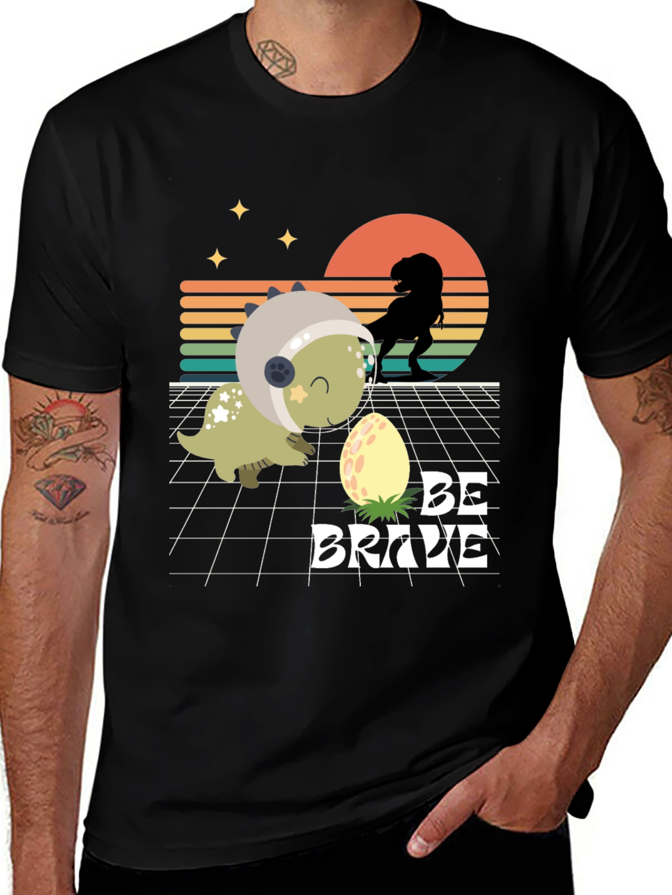 Variant 14 of Dino Astronaut "Be Brave" Black Graphic Tee