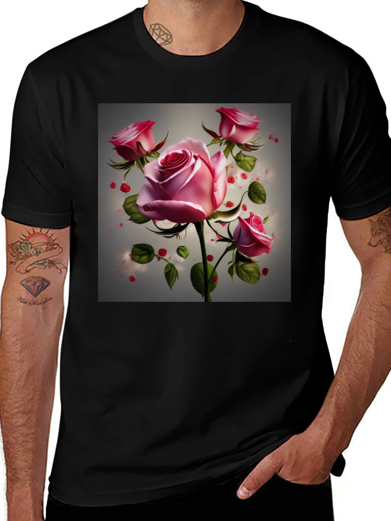 Variant 8 of Floral Rose Graphic T-Shirt - Black