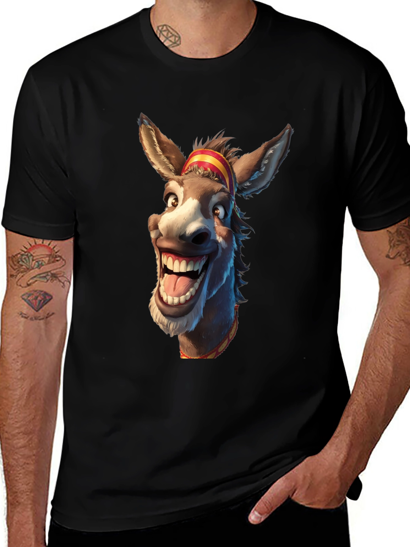 Variant 9 of Funny Donkey Cartoon Graphic Print Black T-Shirt