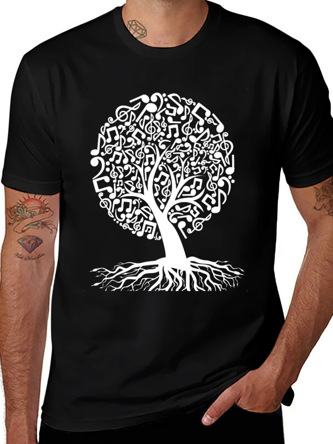 Variant 4 of Music Tree Black T-Shirt - Unique Musical Notes Design