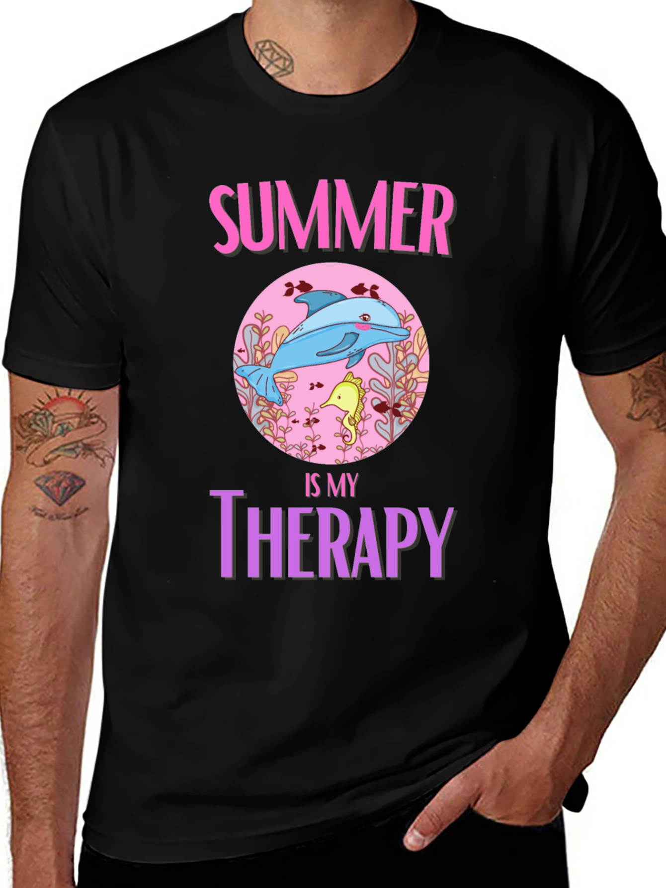 Variant 6 of Summer Therapy Graphic Tee - Dolphin Seahorse Shirt
