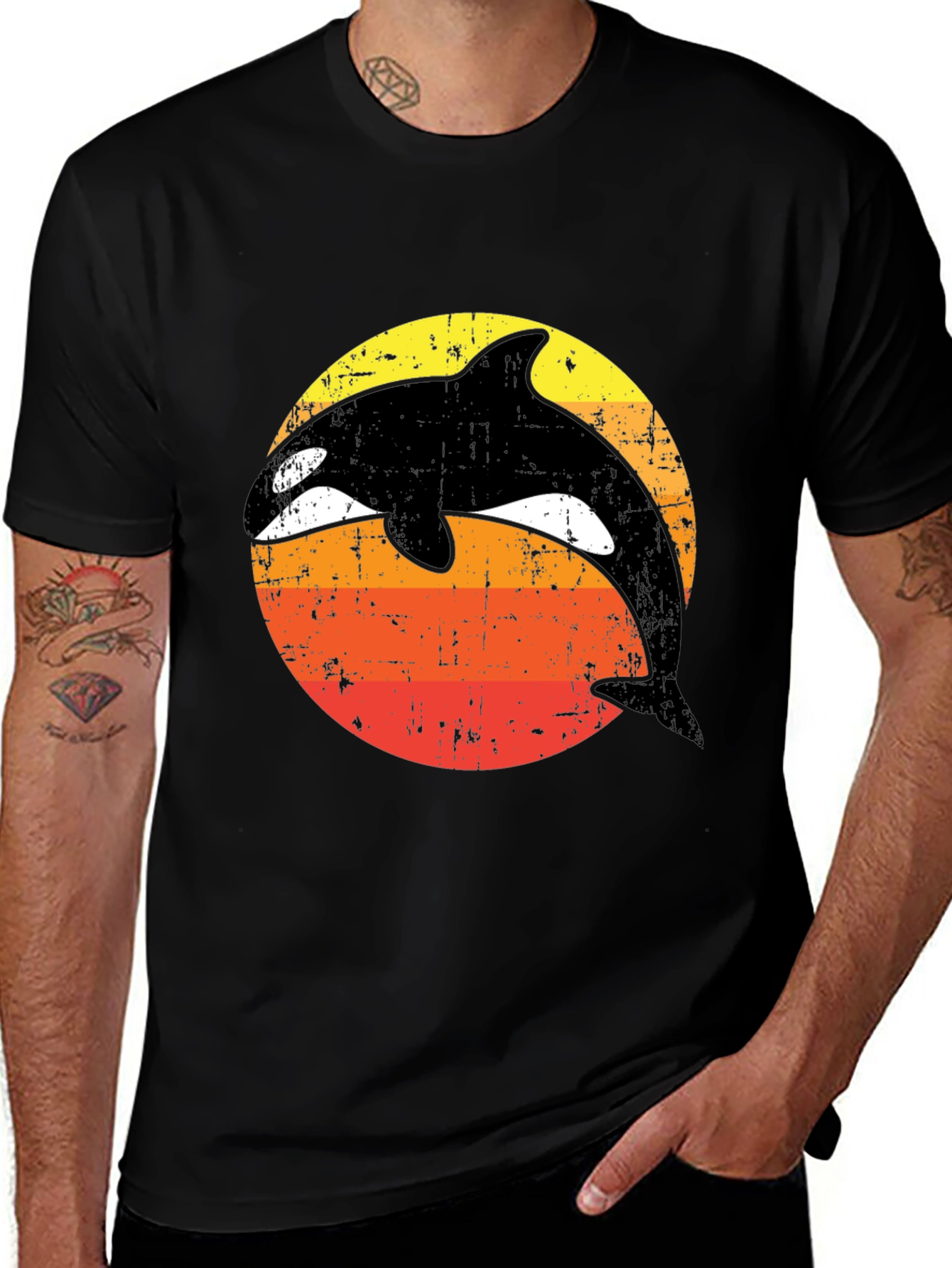 Variant 30 of Vintage Orca Whale Sunset T-Shirt - Retro Killer Whale Tee