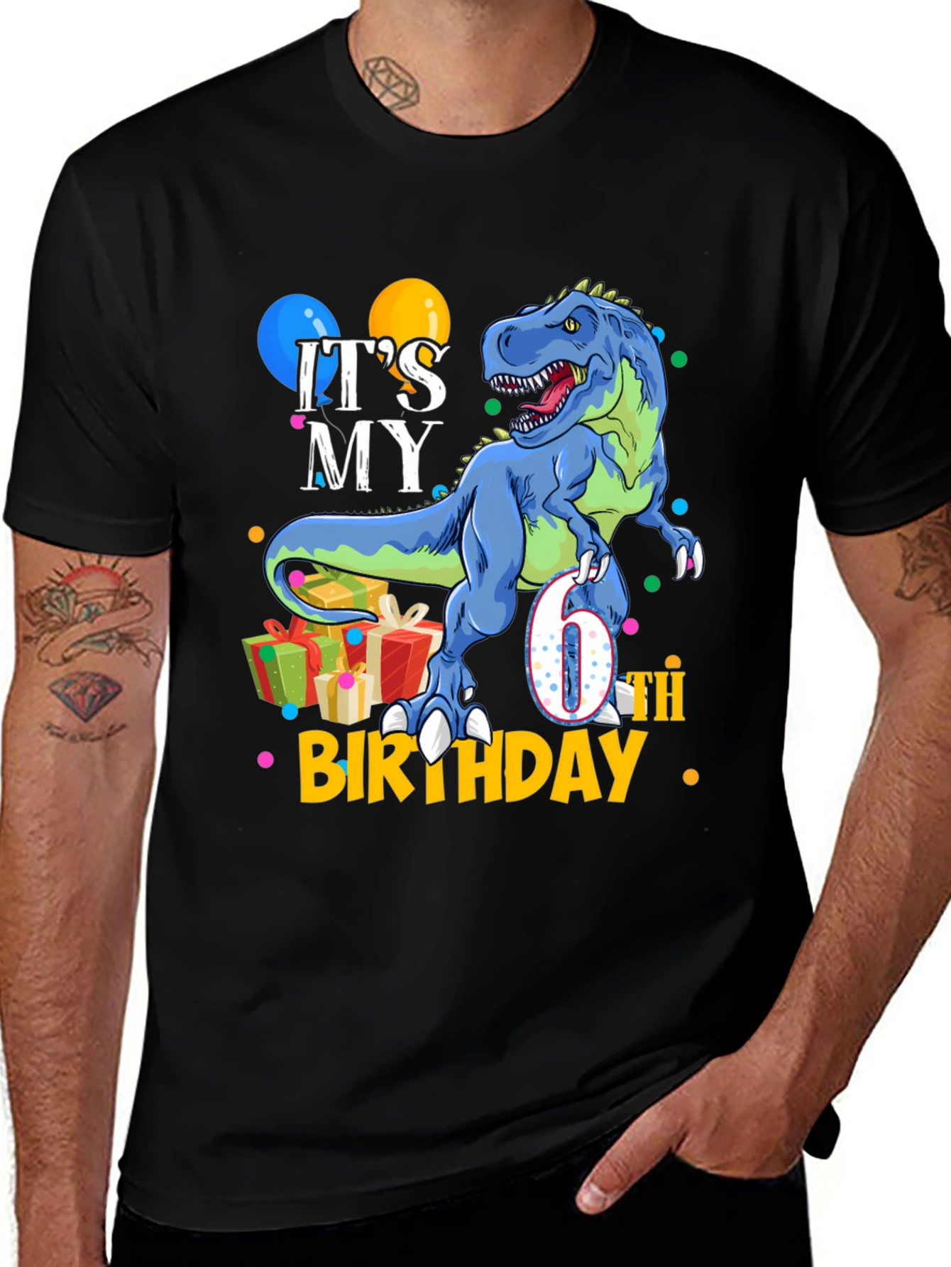 Kids 6th Birthday T-Rex T-Shirt