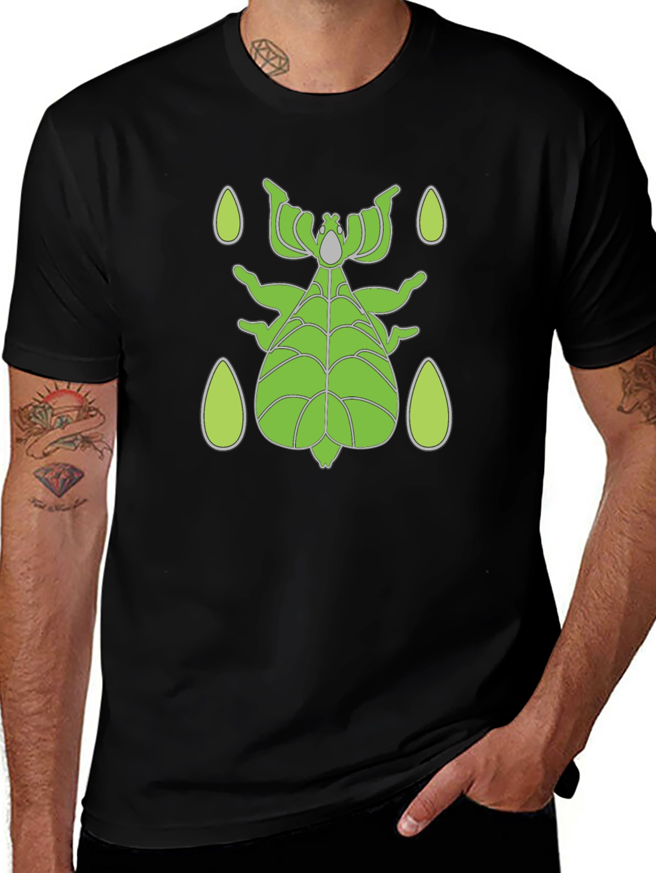 Black Green Stick Bug T-Shirt - Unique Insect Design main image