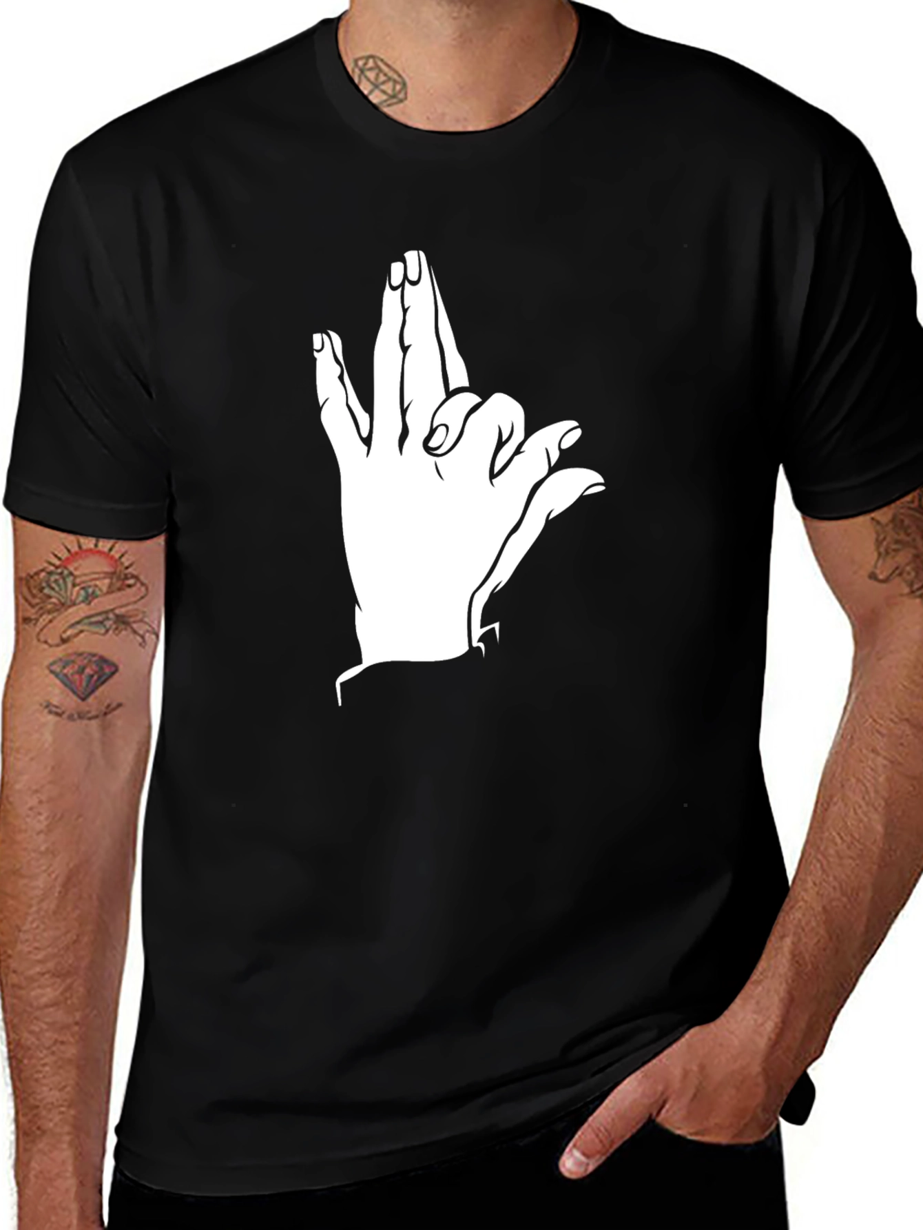 Variant 21 of Hand Gesture Graphic T-Shirt - Black Casual Tee