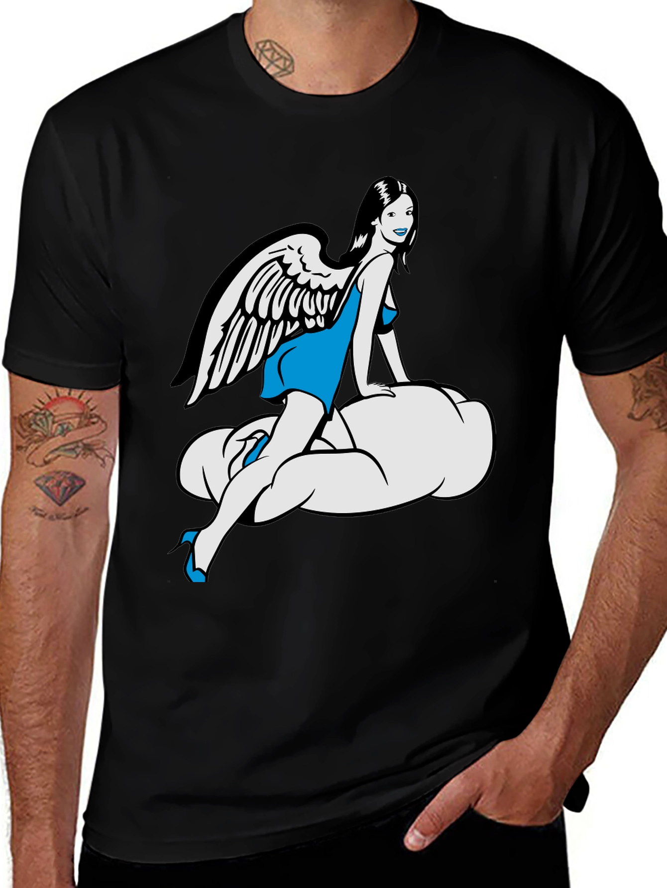 Variant 25 of Angel Wing Woman on Cloud Black T-Shirt