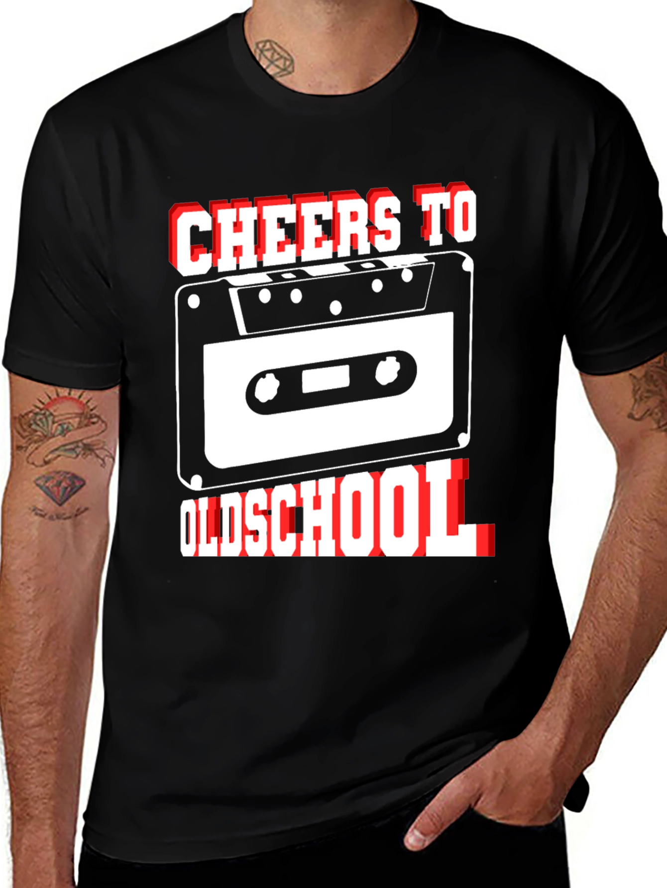 Variant 29 of Cheers to Oldschool Retro Cassette Tape Graphic T-Shirt