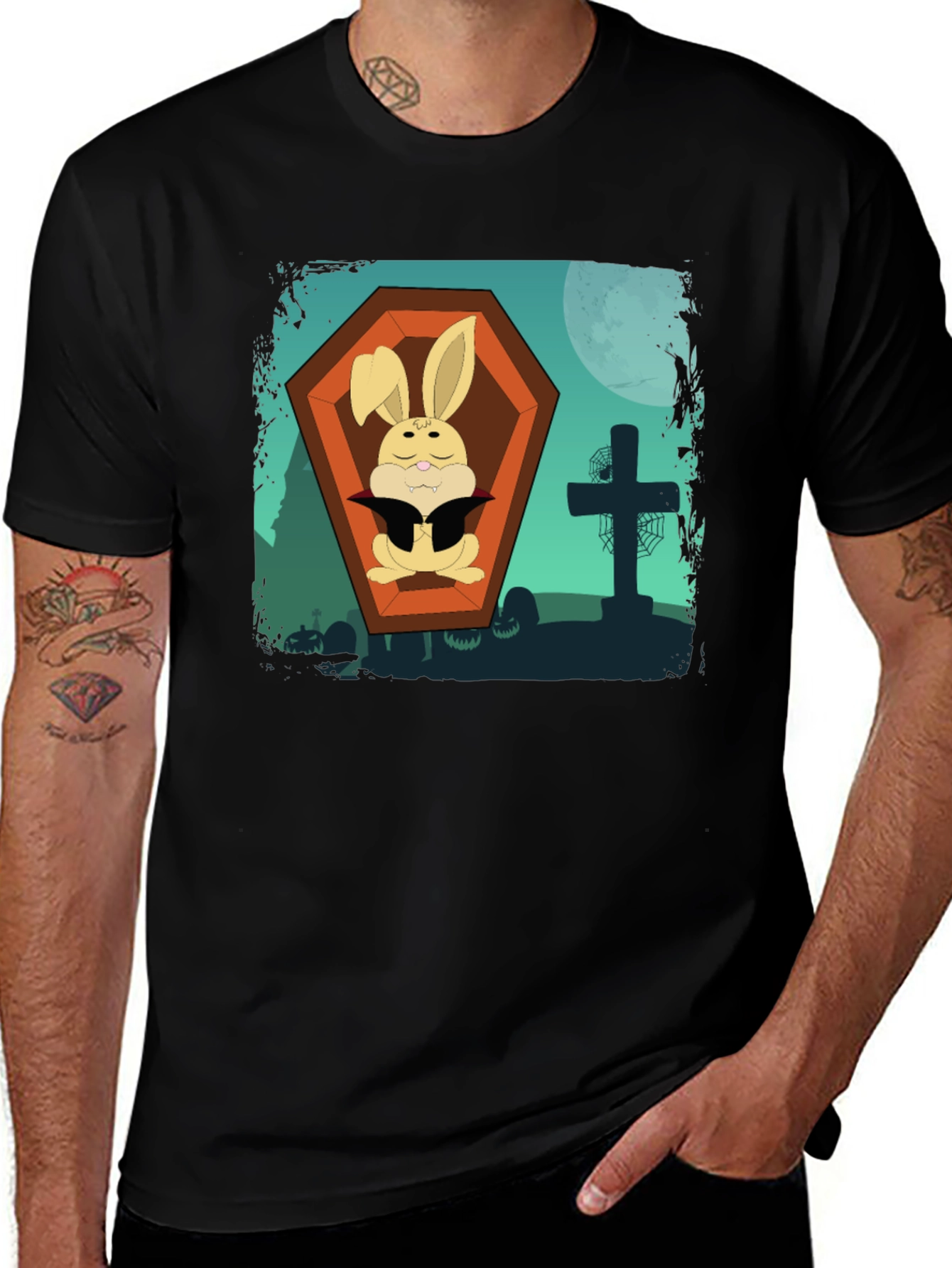 Variant 21 of Halloween Vampire Bunny Coffin Graphic Tee