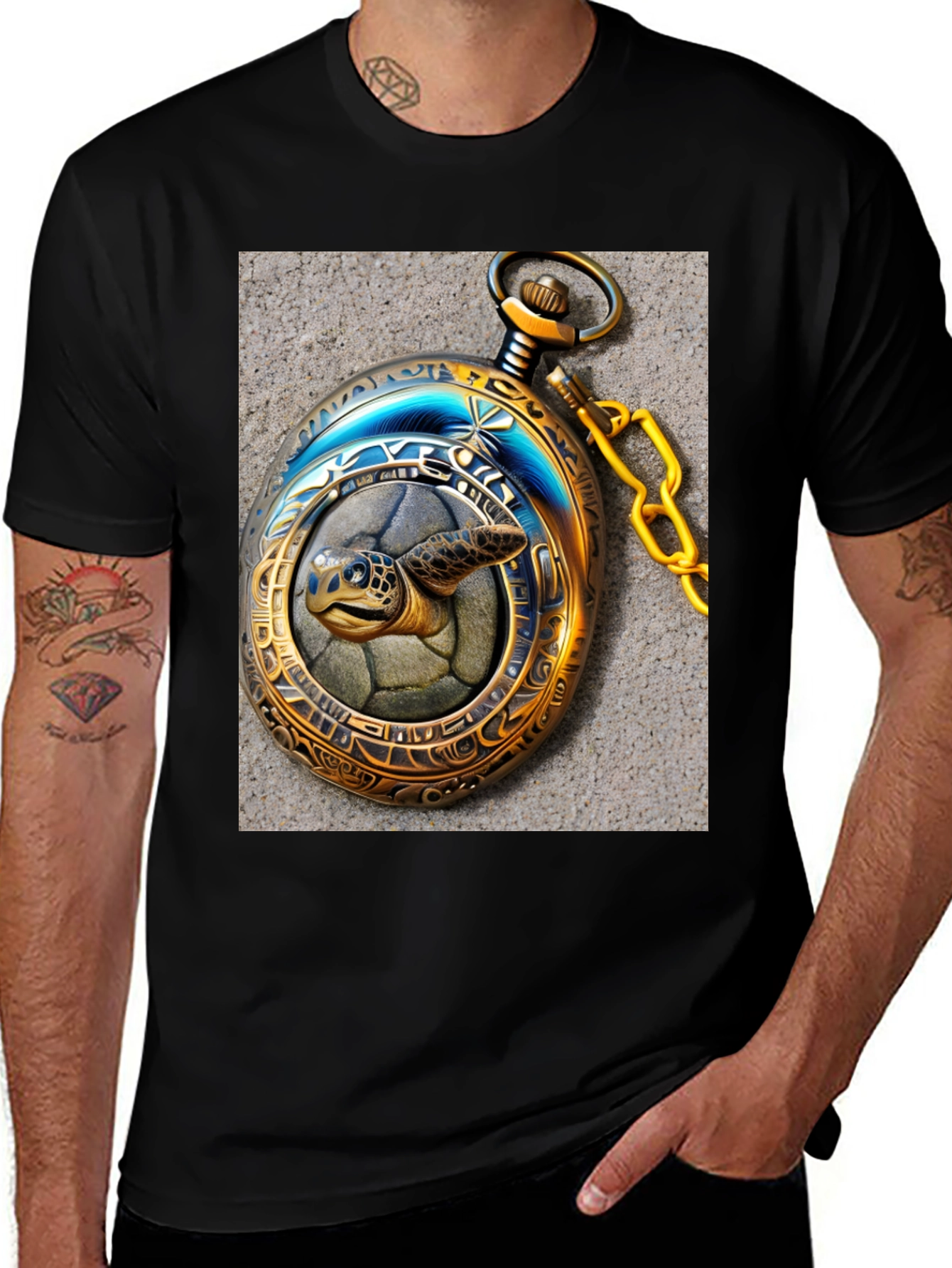 Variant 15 of Turtle Time: Unique Pocket Watch Graphic Tee