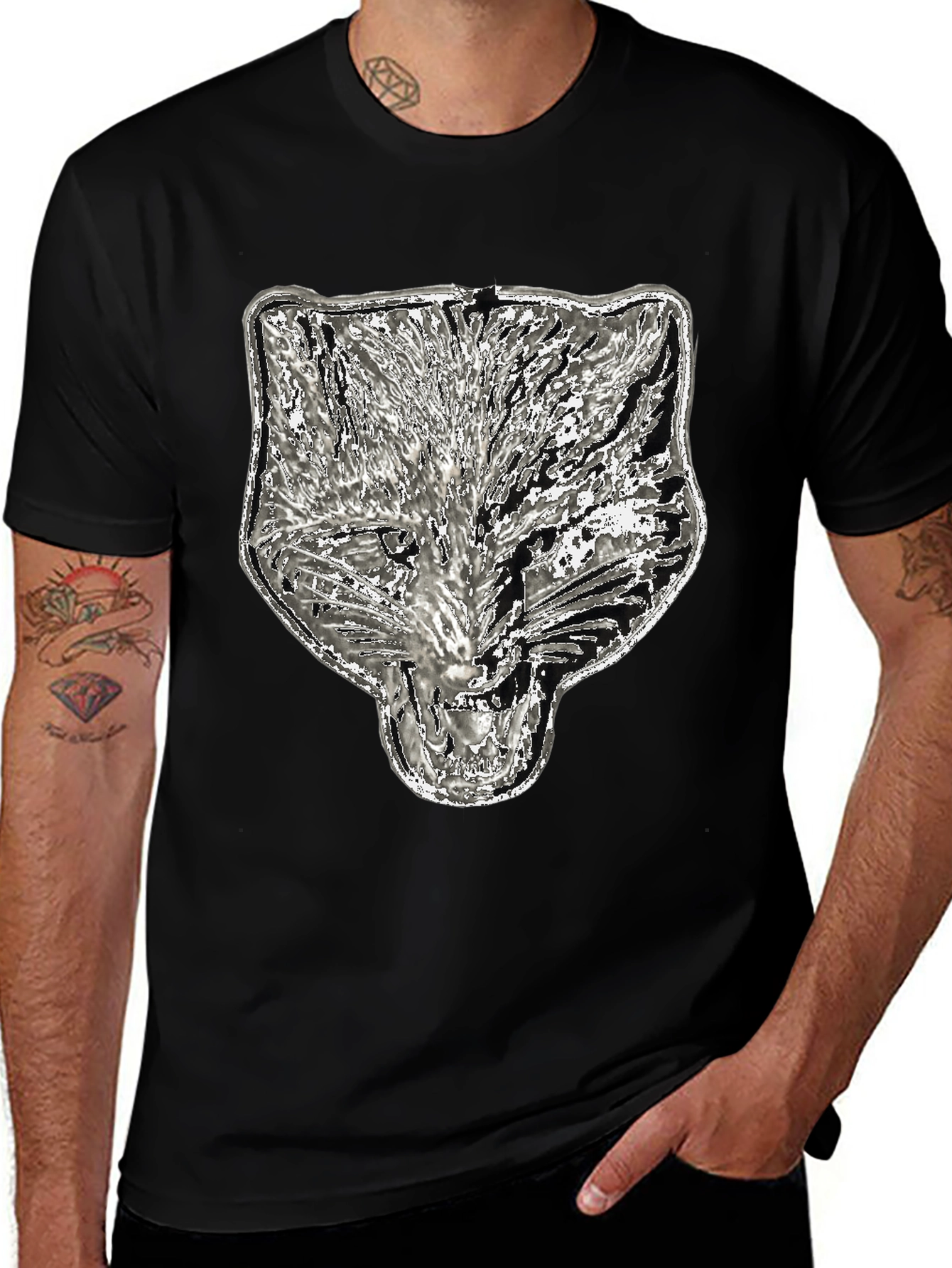 Variant 9 of Wolf Graphic Tee - Black Cotton Blend