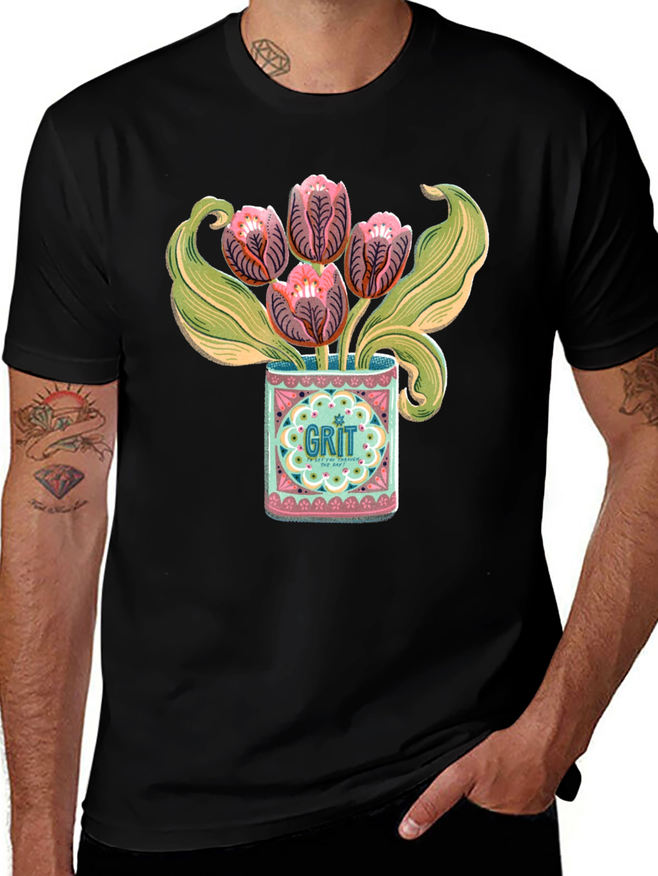 Variant 3 of Grit Tulip Graphic Print Black T-Shirt