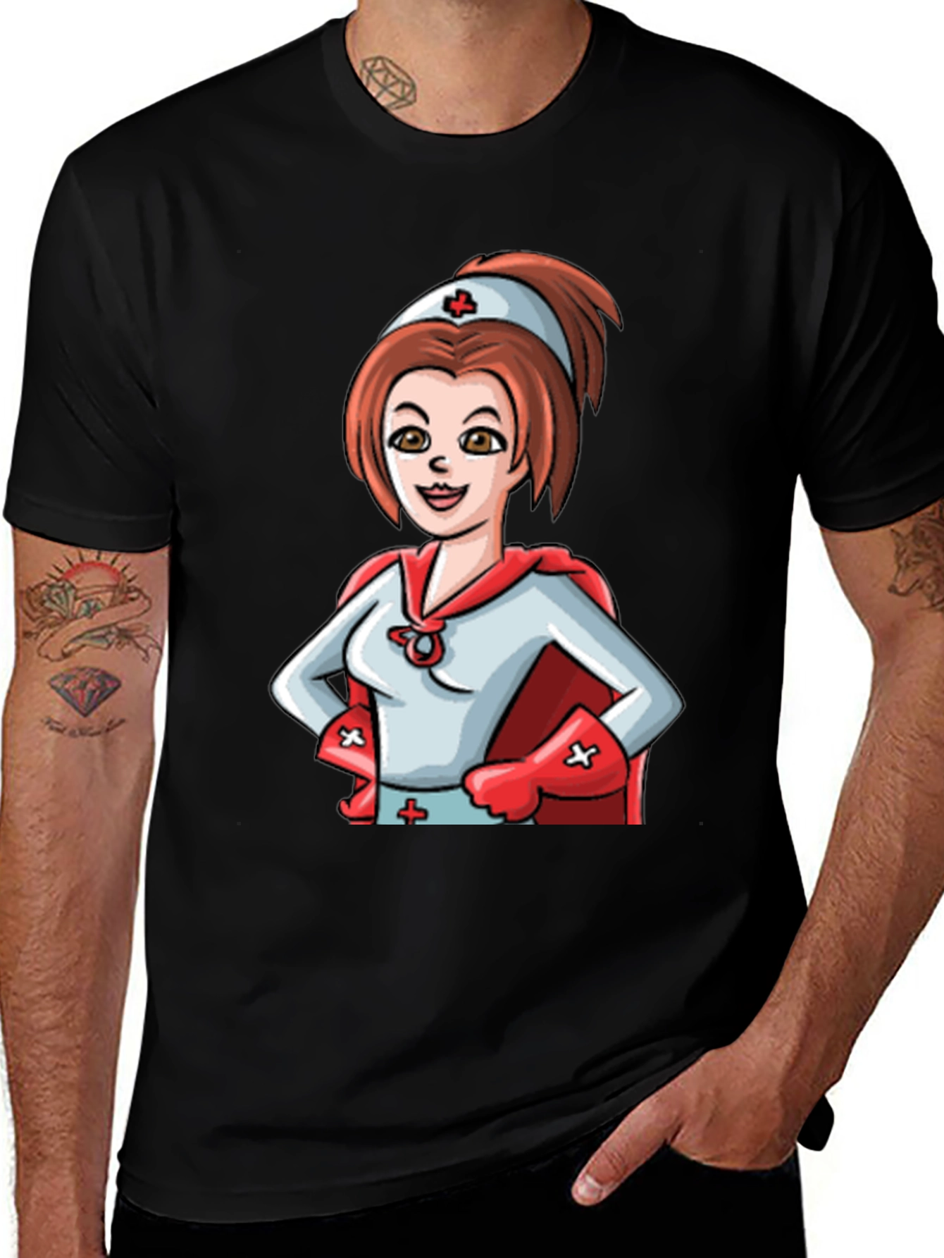 Variant 5 of Nurse Superhero T-Shirt - Black Cotton Tee