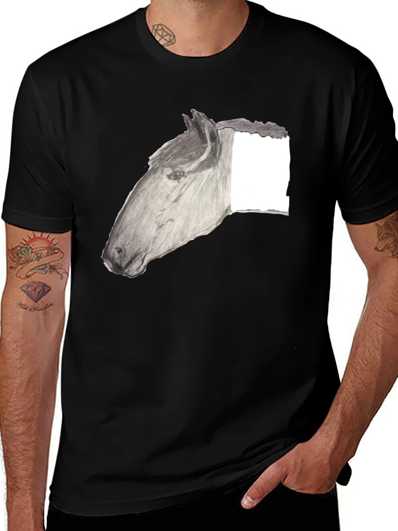 Variant 11 of Black T-Shirt with Horse Sketch Design