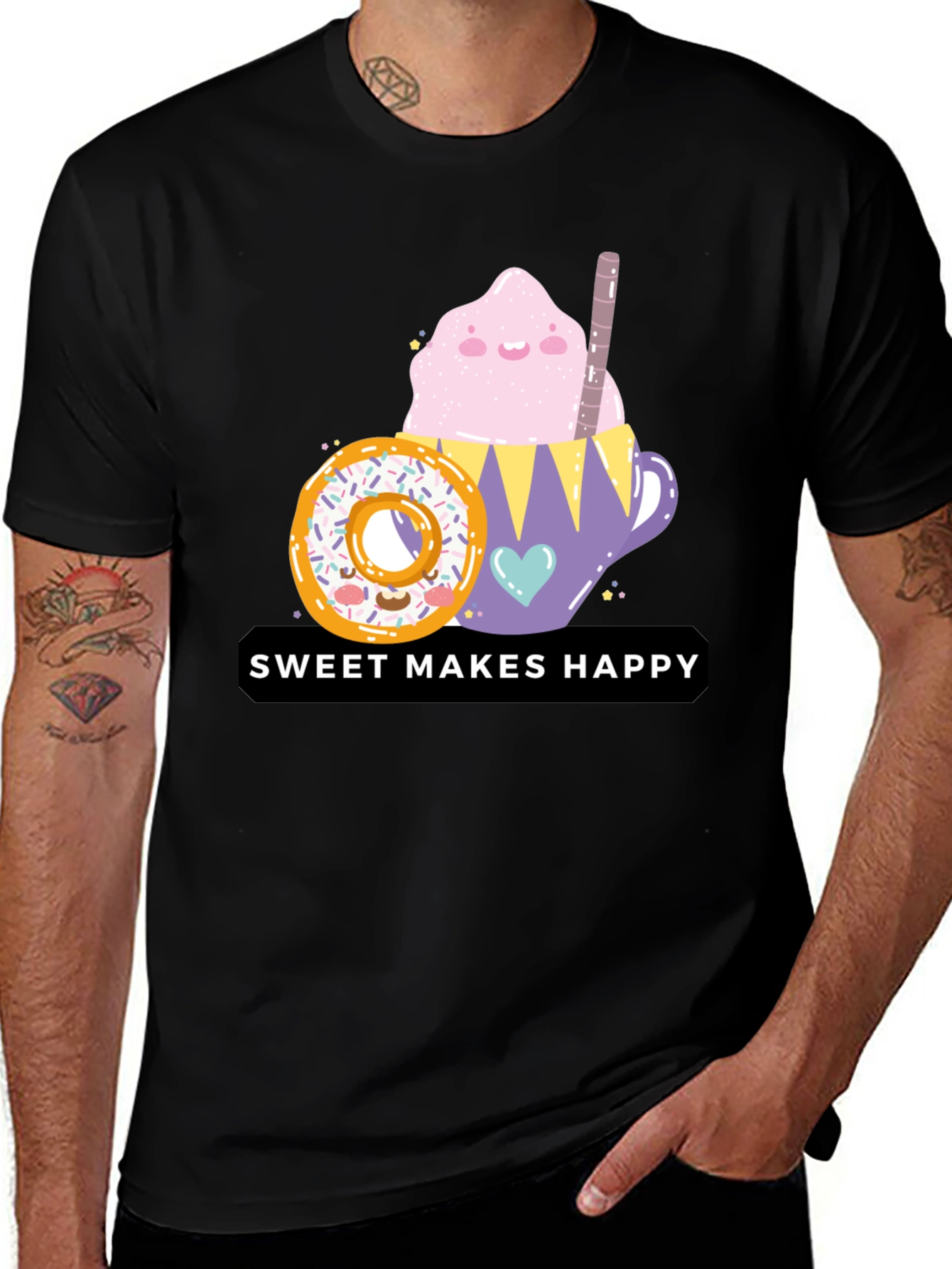 Variant 21 of Sweet Makes Happy Graphic Tee - Cute Dessert Shirt