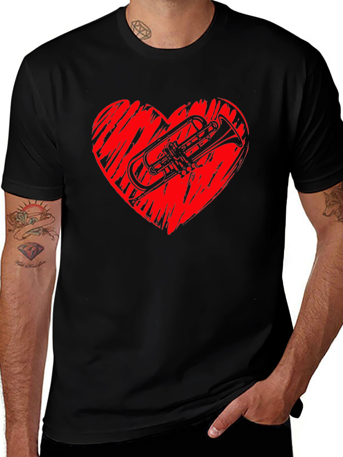 Variant 23 of Trumpet Heart Graphic Black T-Shirt