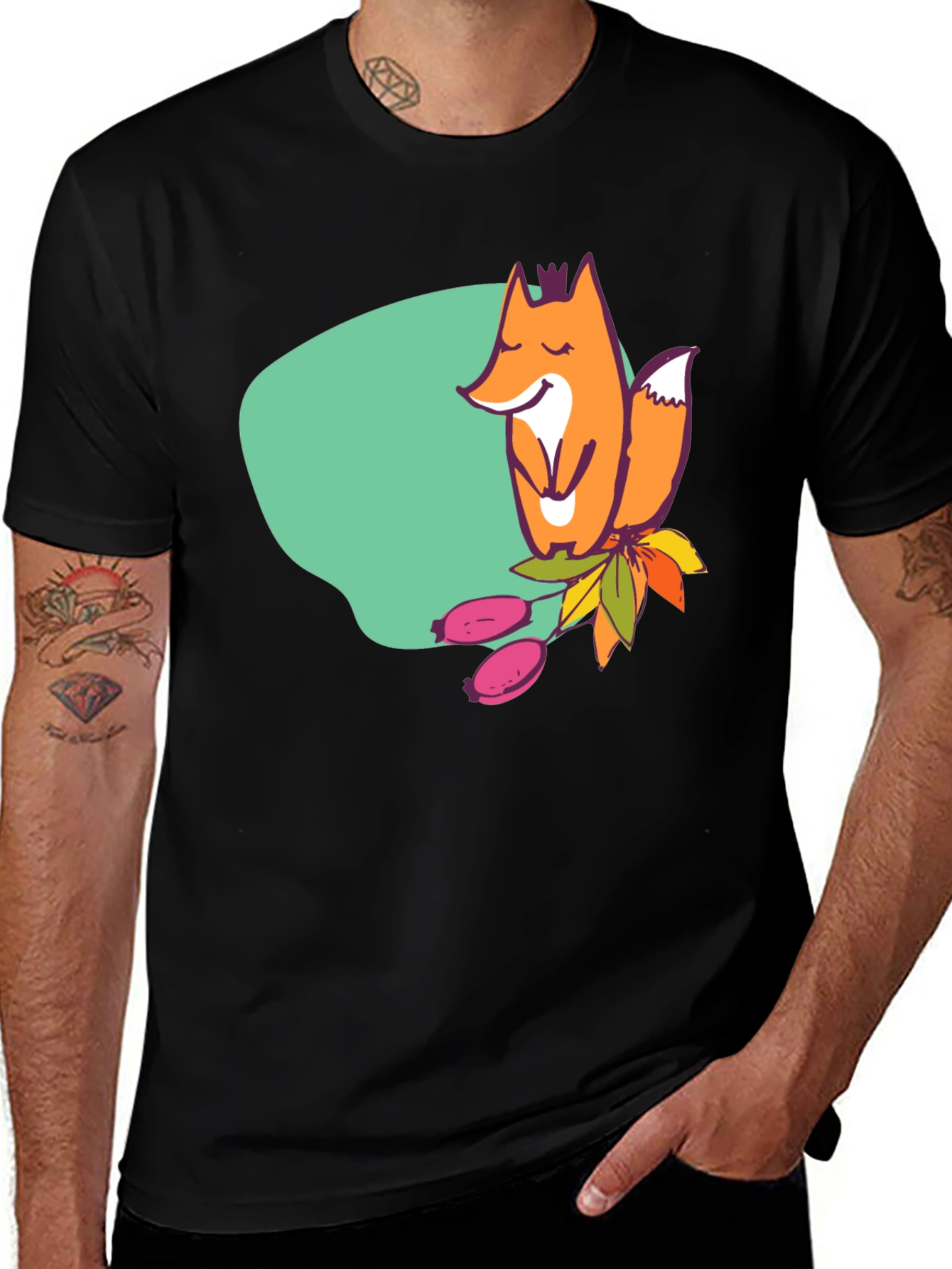 Variant 19 of Cute Fox Graphic Black T-Shirt
