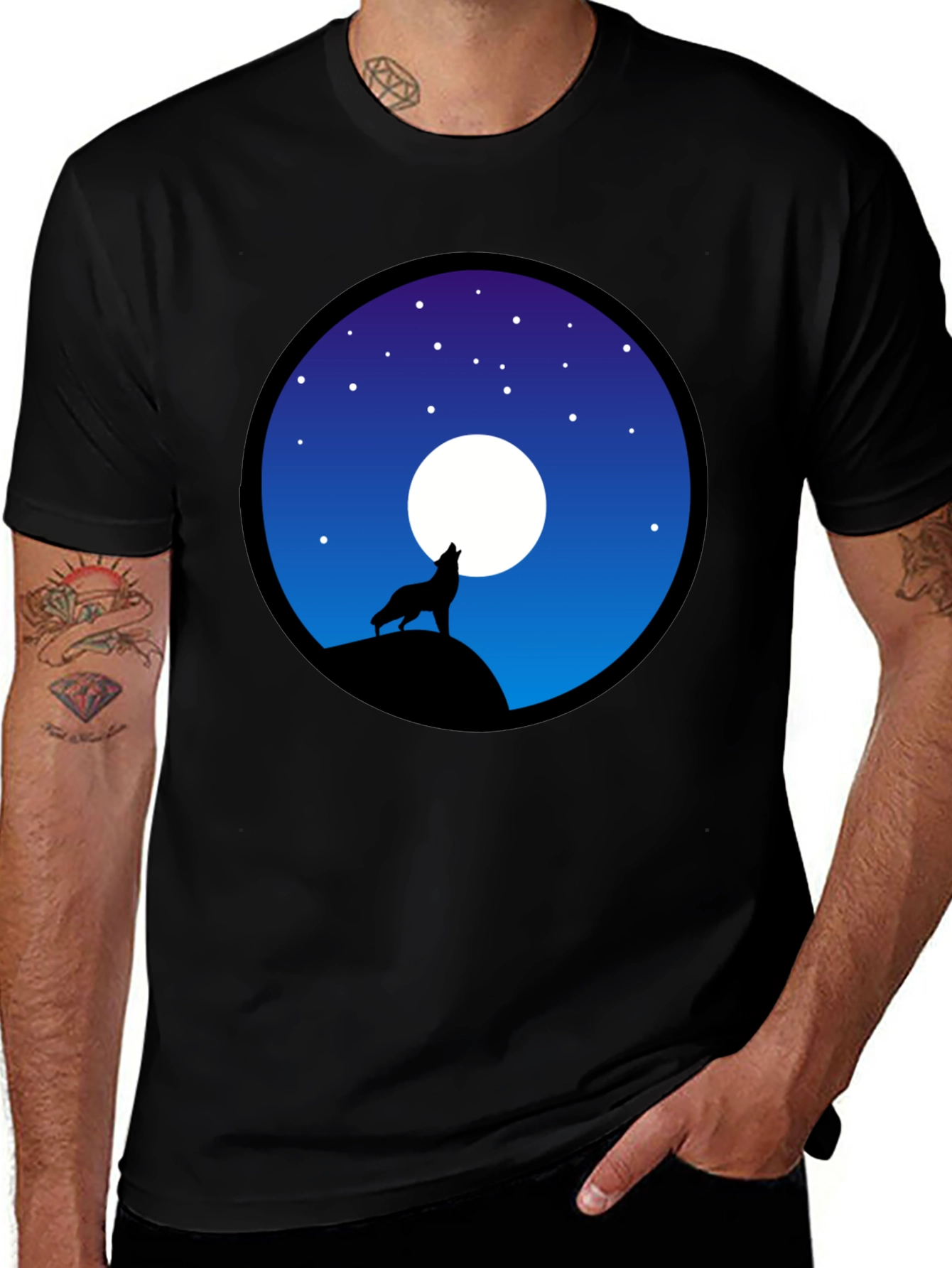 Variant 6 of Wolf Howling at Moon Graphic T-Shirt - Black