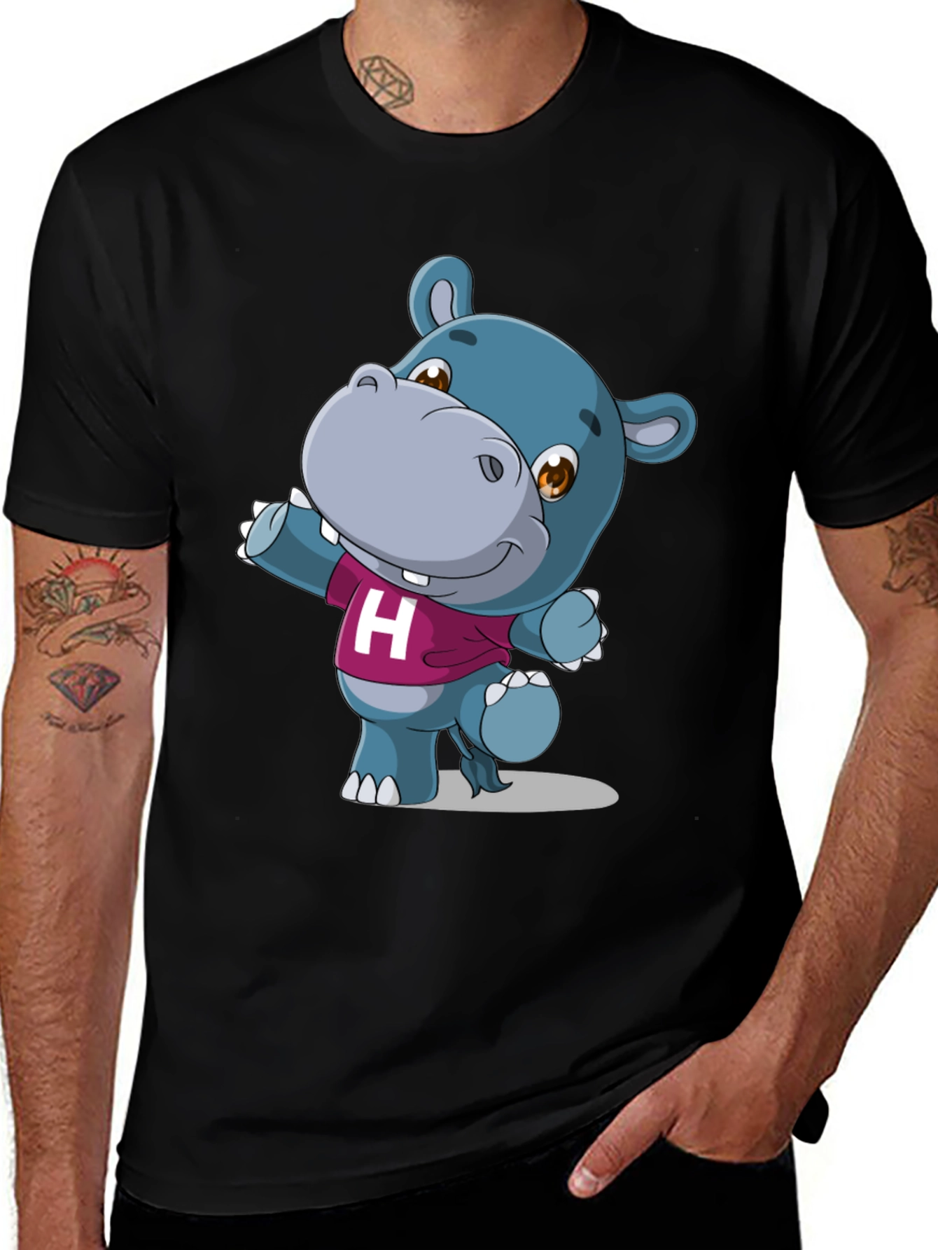 Variant 11 of Cute Hippo Graphic Tee - Black Unisex Shirt