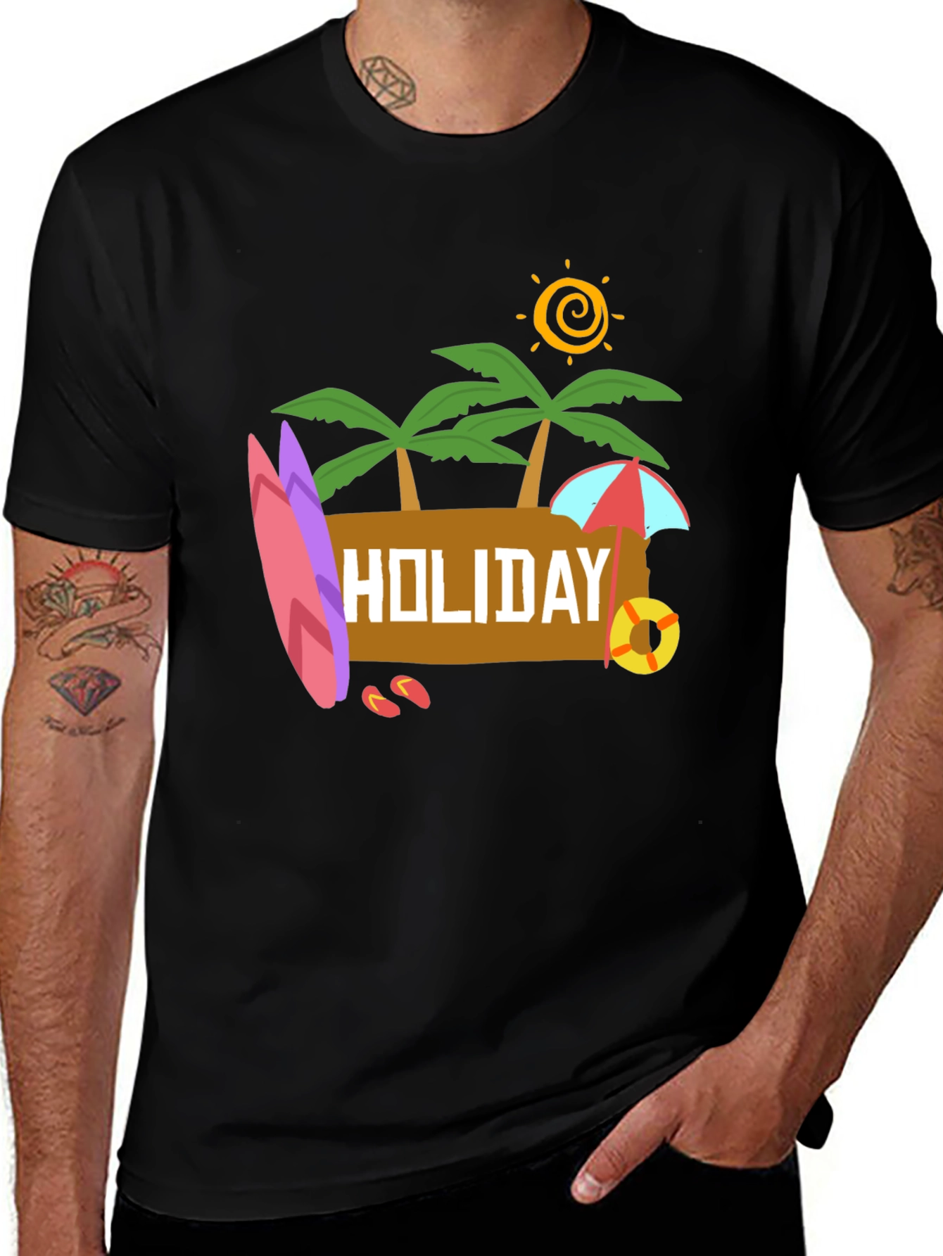 Variant 3 of Holiday Beach T-Shirt - Black Cotton Tee