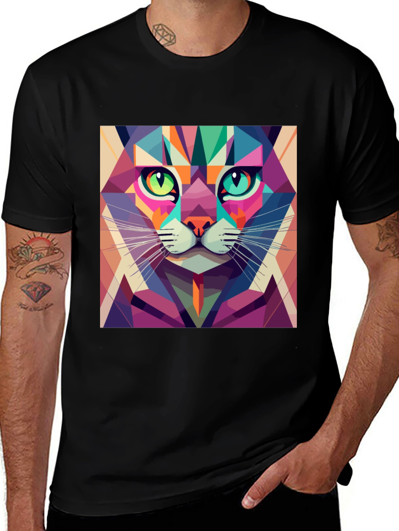 Variant 18 of Geometric Cat Portrait T-Shirt - Modern Art Tee