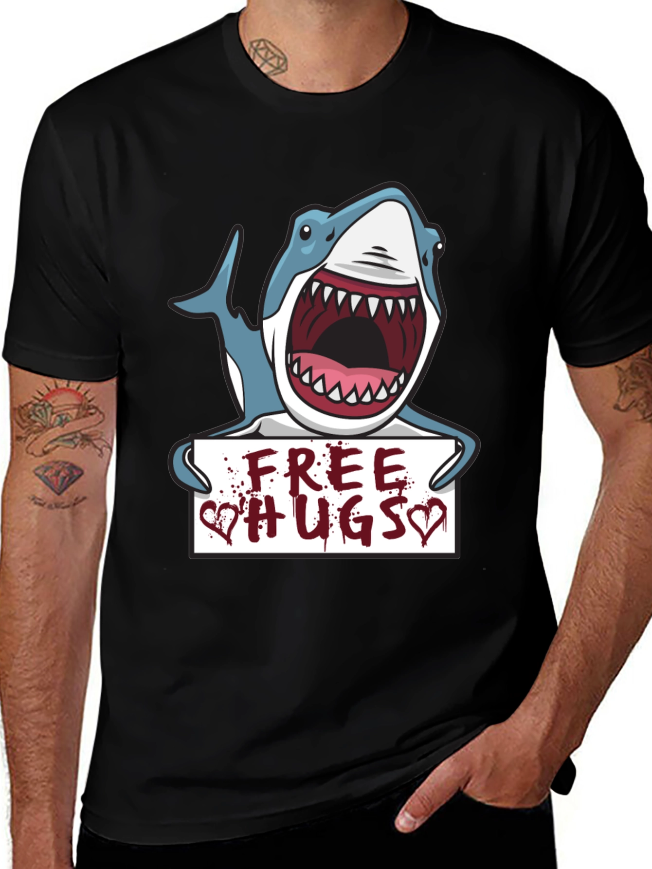 Variant 8 of Free Hugs Shark Graphic Tee - Black
