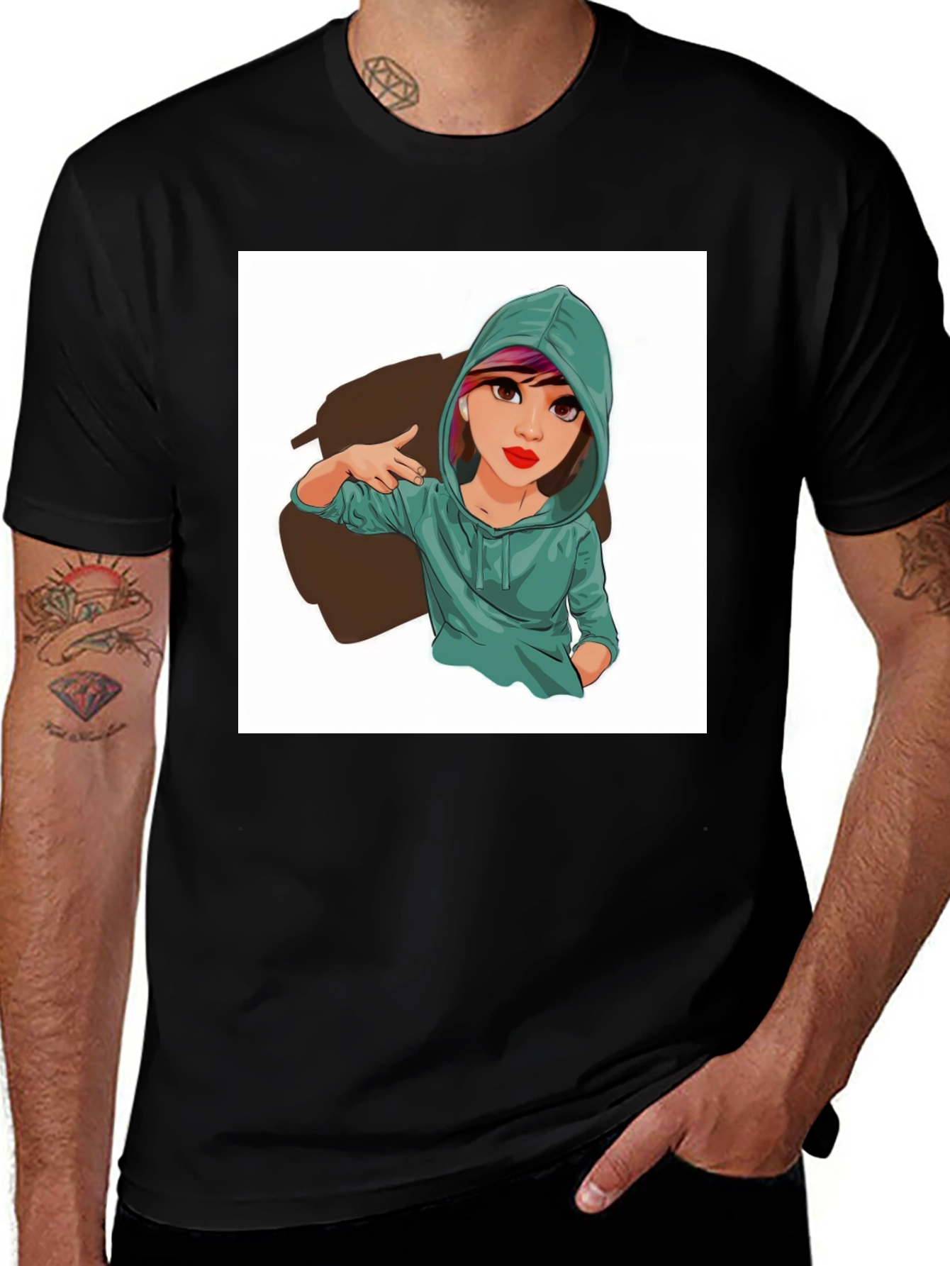 Variant 17 of Cartoon Girl Graphic Print Tee - Trendy Casual Style