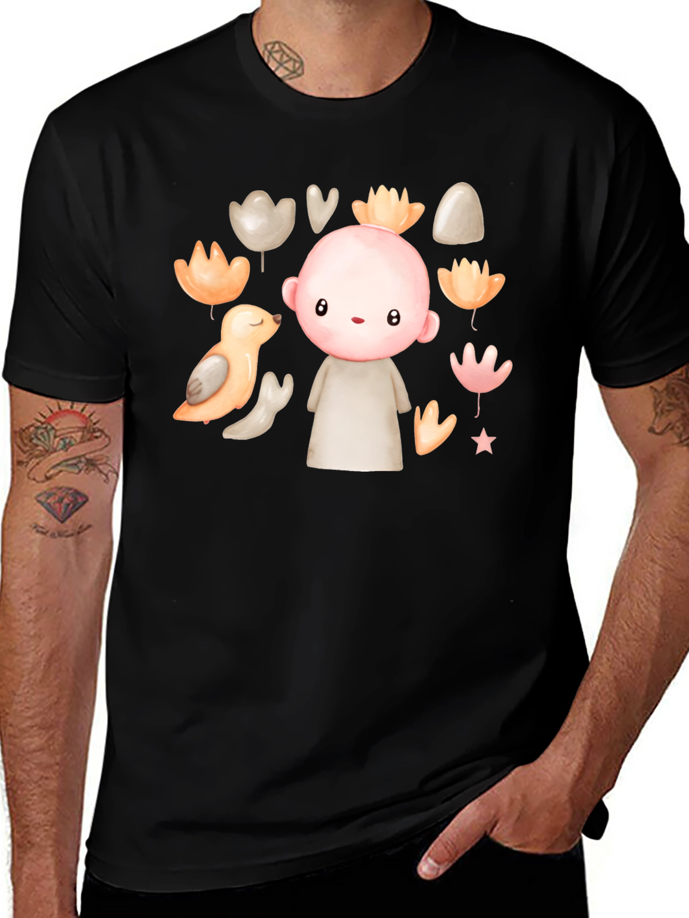 Variant 28 of Cute Cartoon Character Black T-Shirt