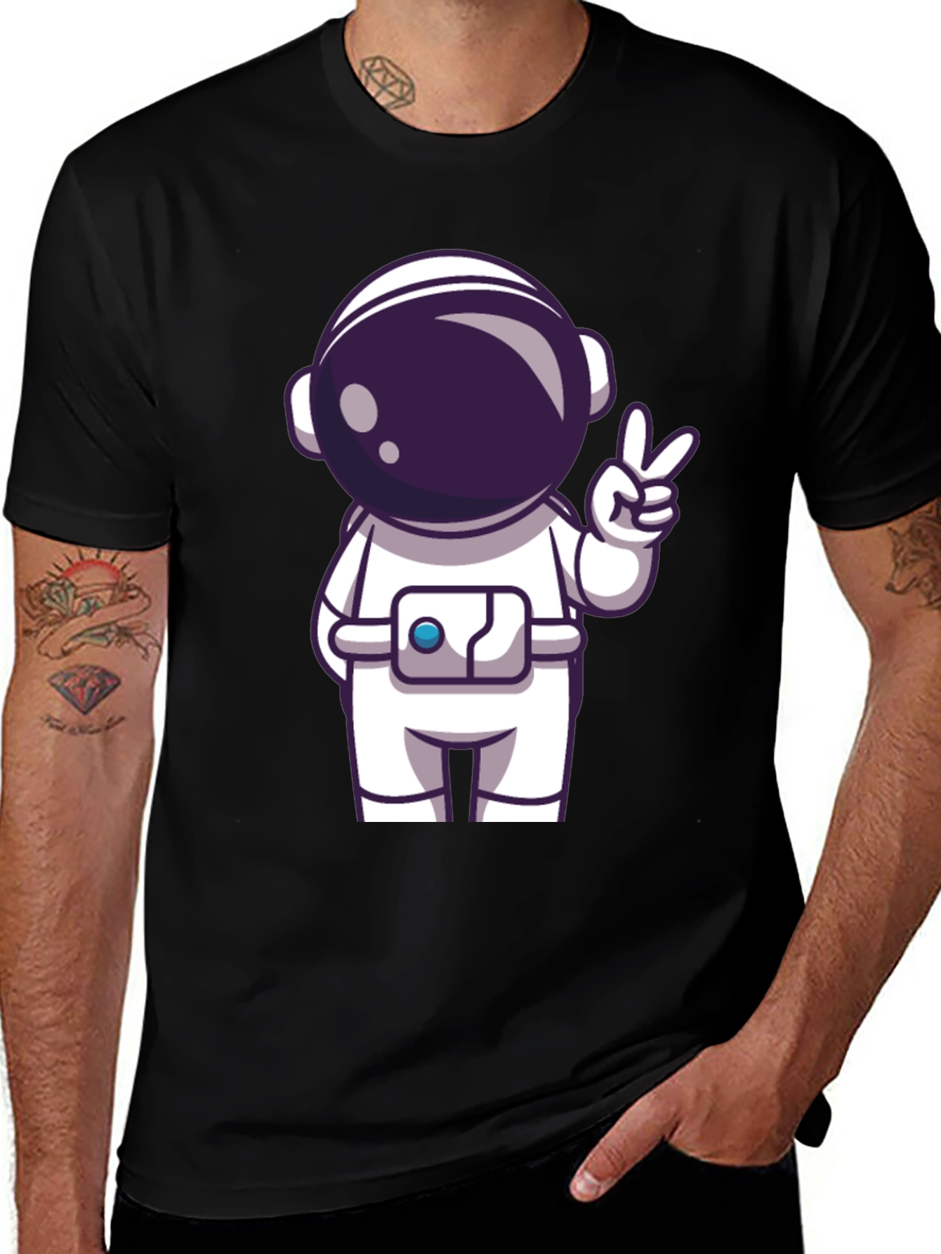 Variant 17 of Astronaut Graphic Tee - Men's Black Cotton T-Shirt