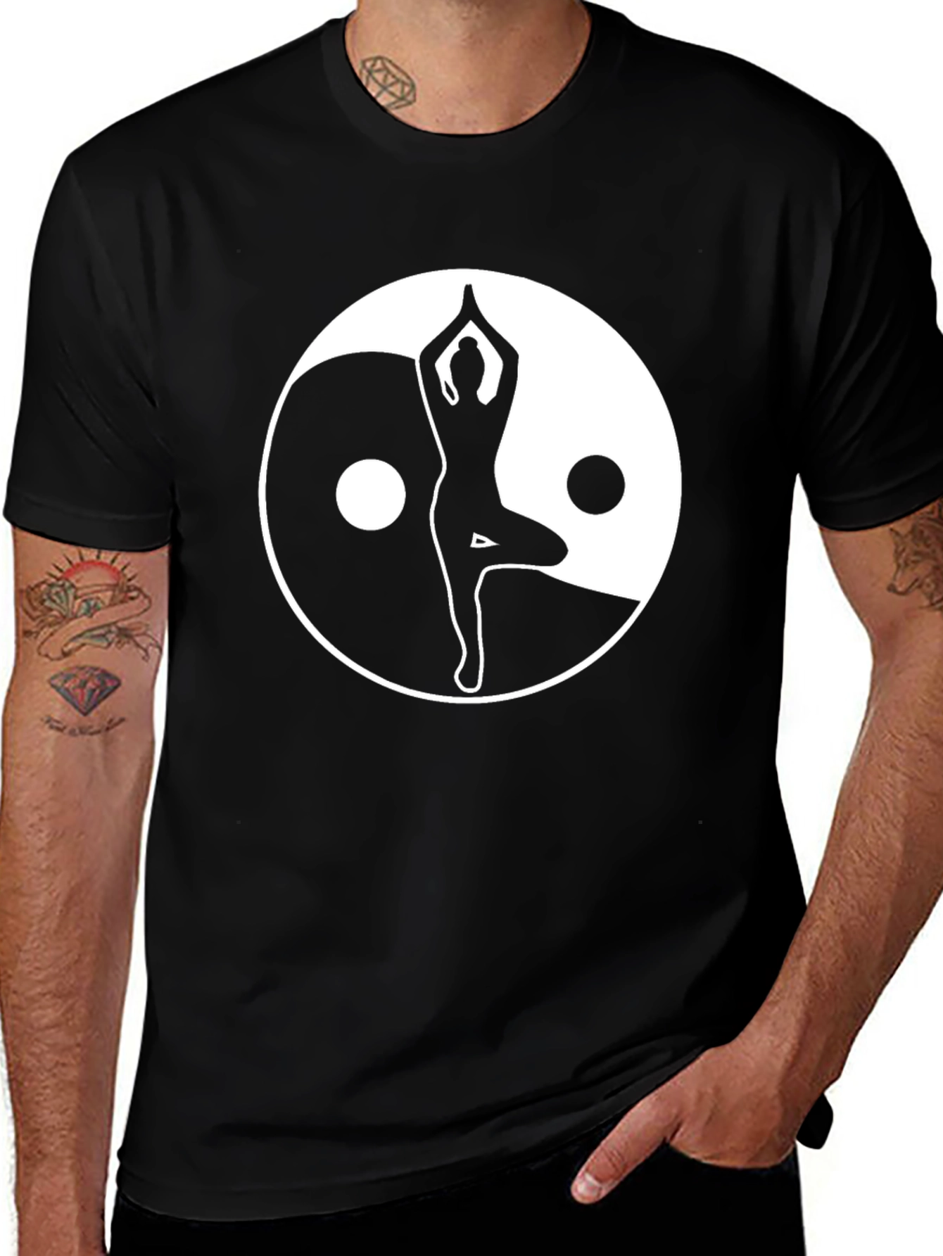 Variant 19 of Yin Yang Yoga Pose Graphic Tee - Men's Black T-Shirt