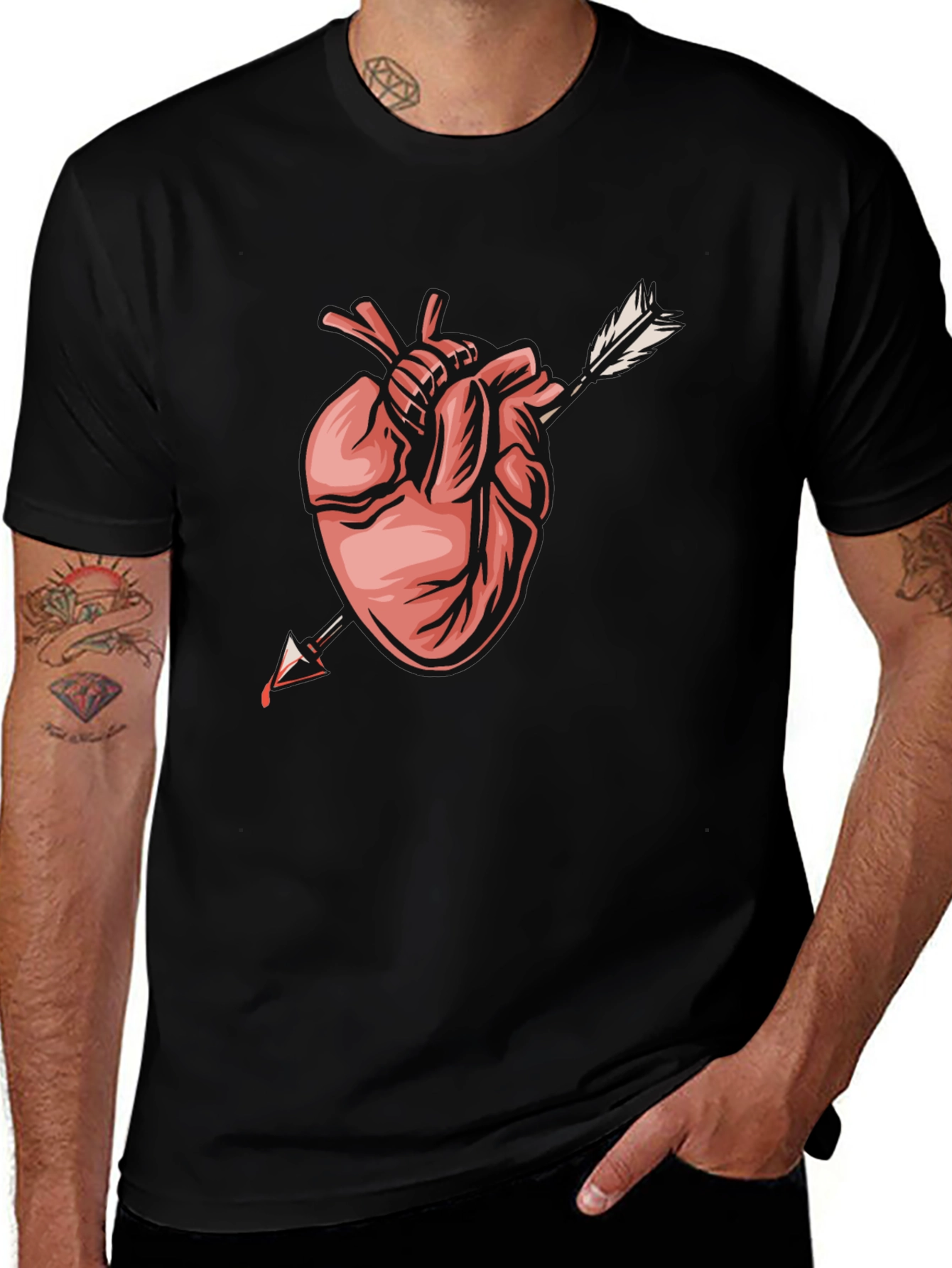 Variant 11 of Anatomical Heart Arrow Graphic Tee - Trendy Black T-Shirt