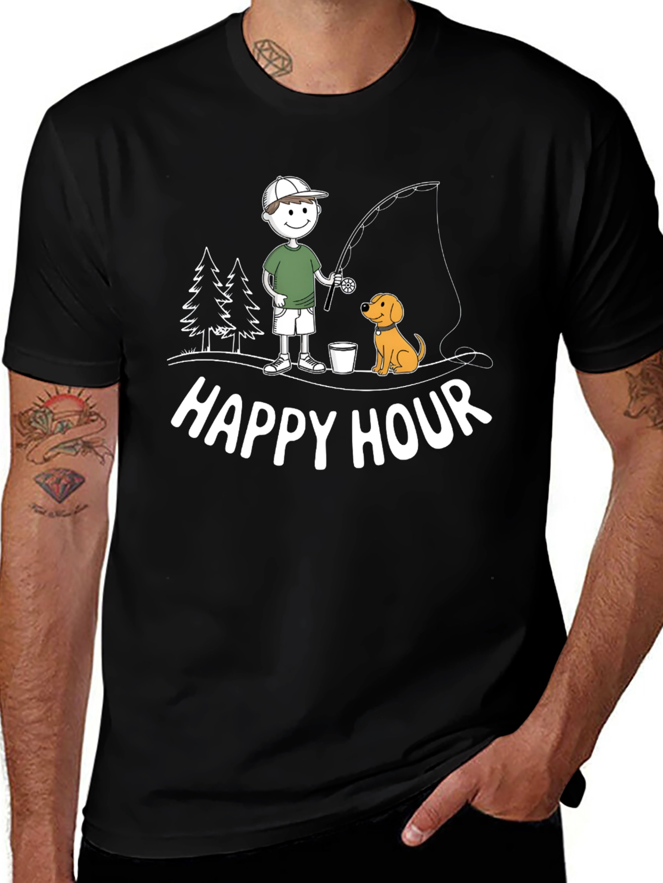 Variant 15 of Happy Hour Fishing T-Shirt, Cartoon Dog and Fisherman