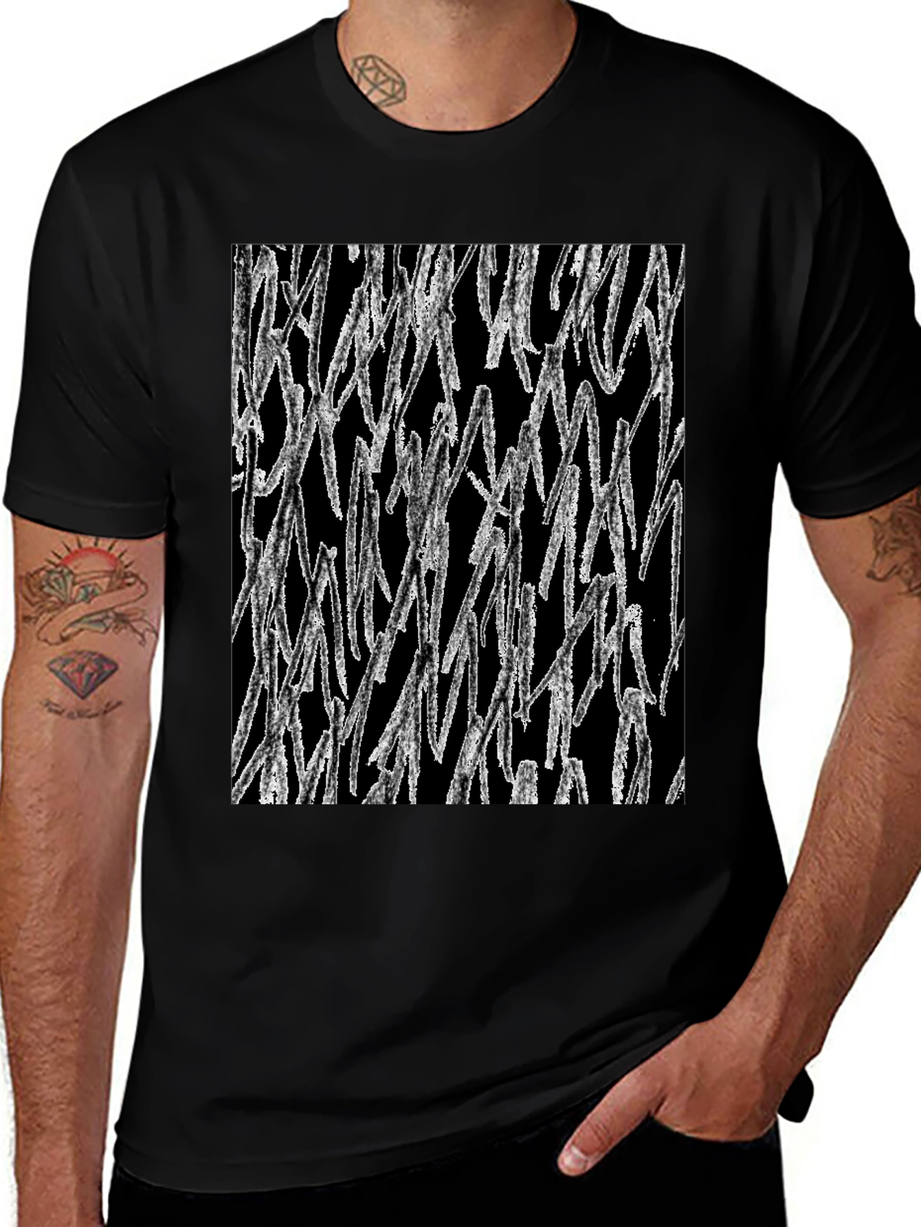 Variant 9 of Abstract White Lines Graphic Black T-Shirt