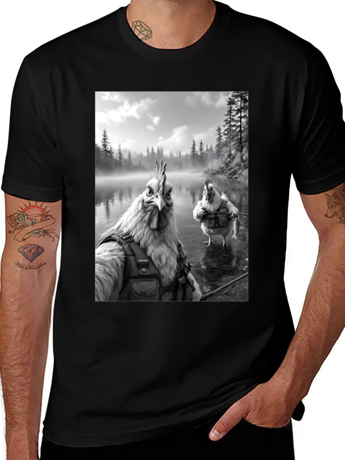 Variant 27 of Humorous Chicken Fisherman Graphic Tee