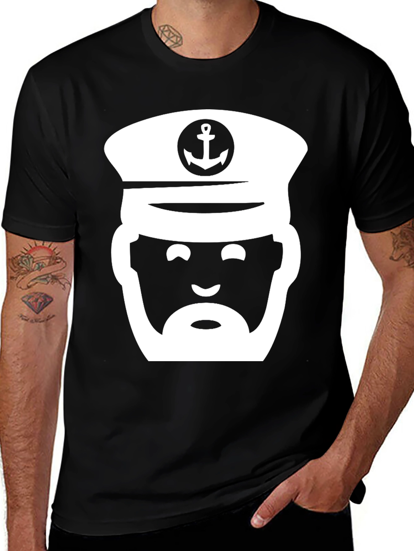 Variant 4 of Nautical Captain Graphic T-Shirt - Classic Black Crew Neck