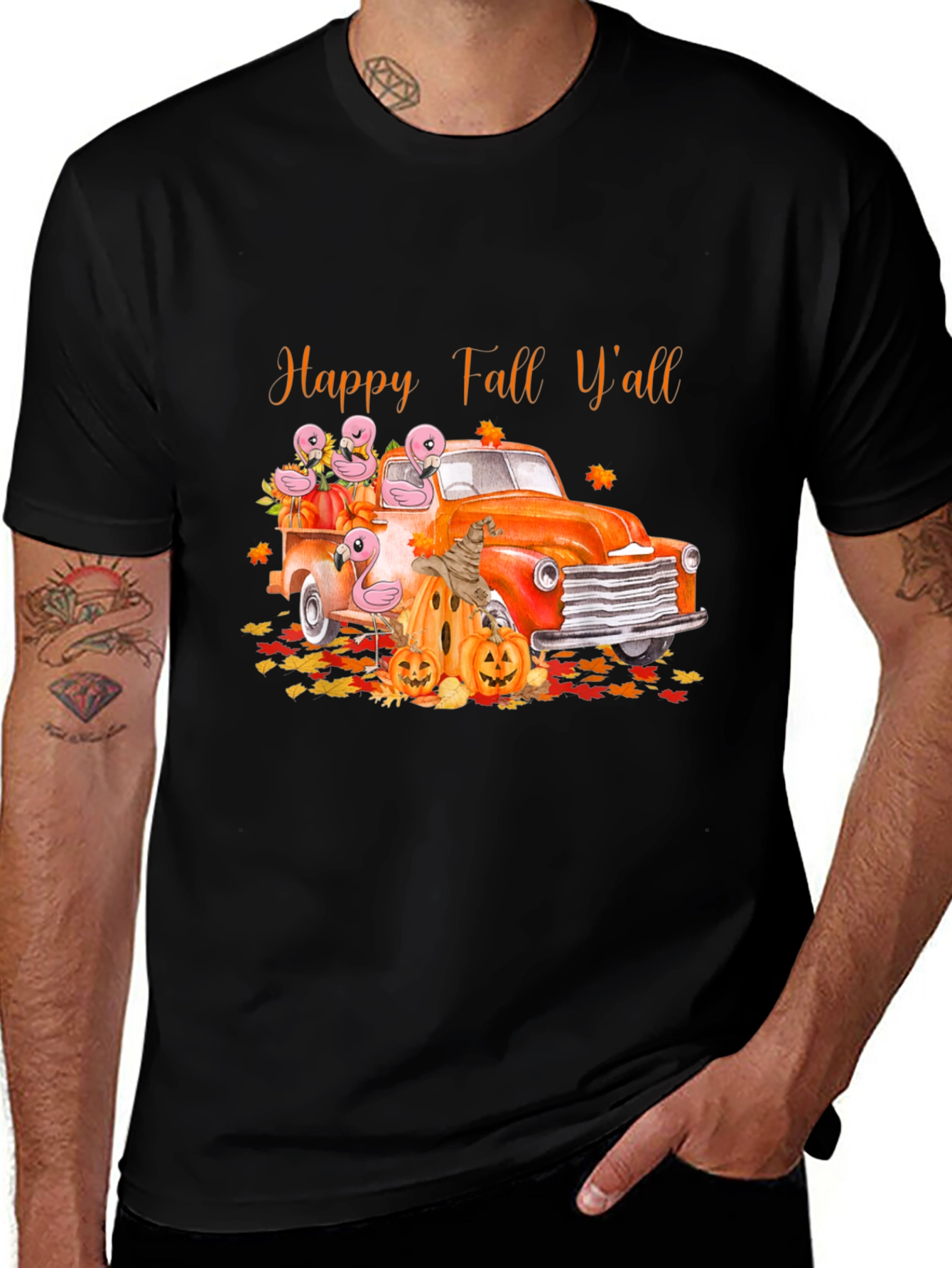 Variant 13 of Happy Fall Y'all Graphic Tee - Autumn Truck Design