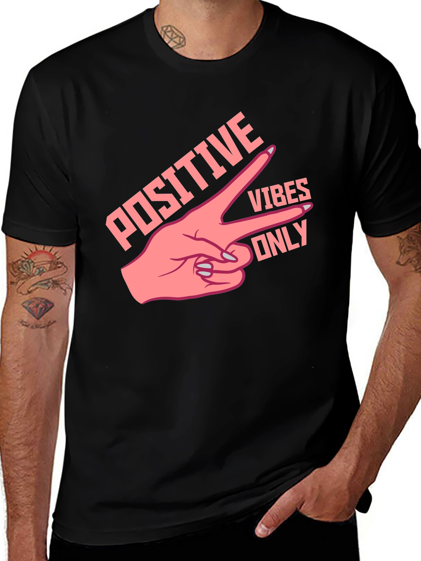 Variant 14 of Positive Vibes Only Graphic Tee - Black