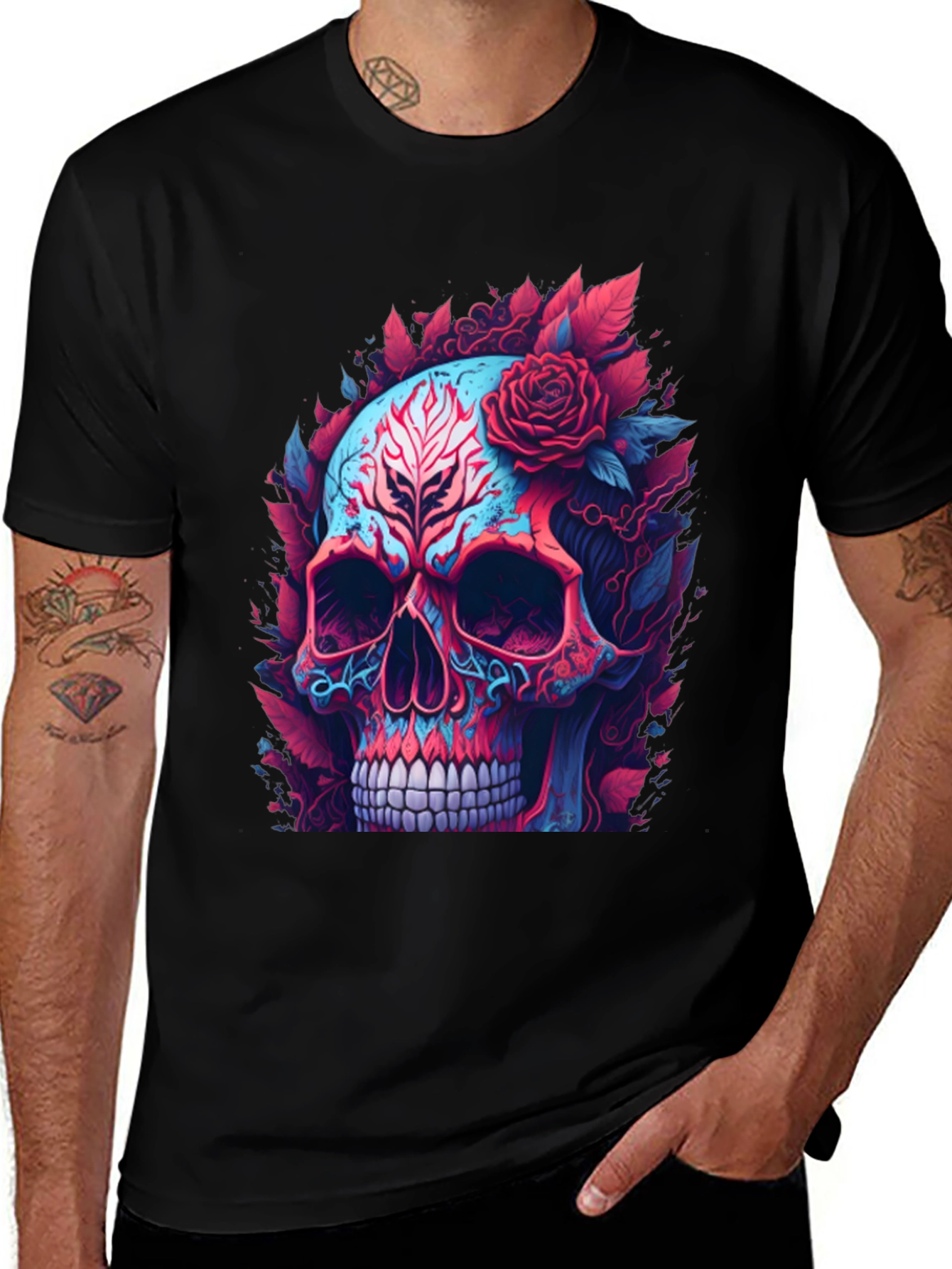 Variant 29 of Floral Skull Graphic Tee - Bold & Vibrant Design