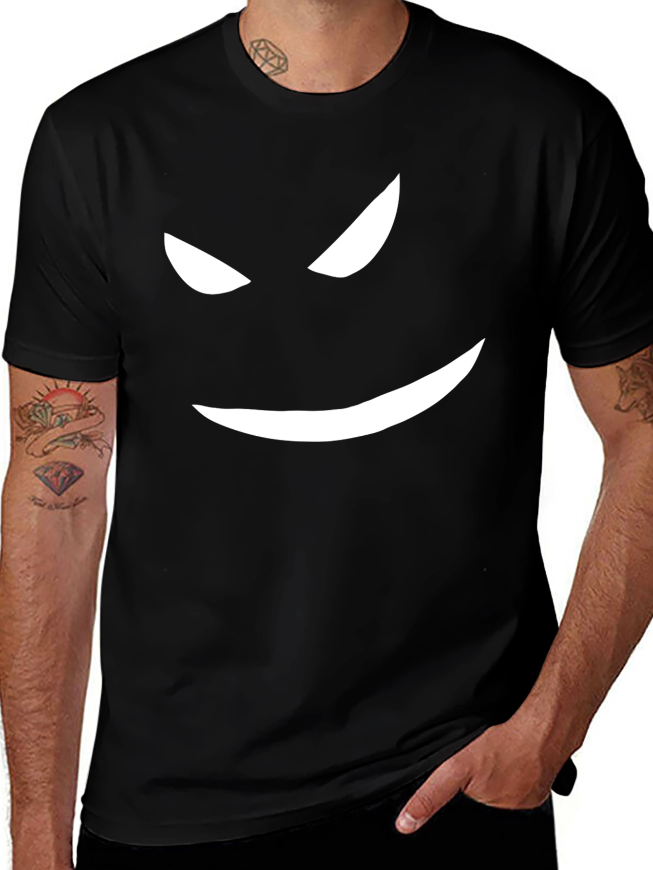 Variant 10 of Men's Black T-Shirt - Evil Grin Graphic Tee