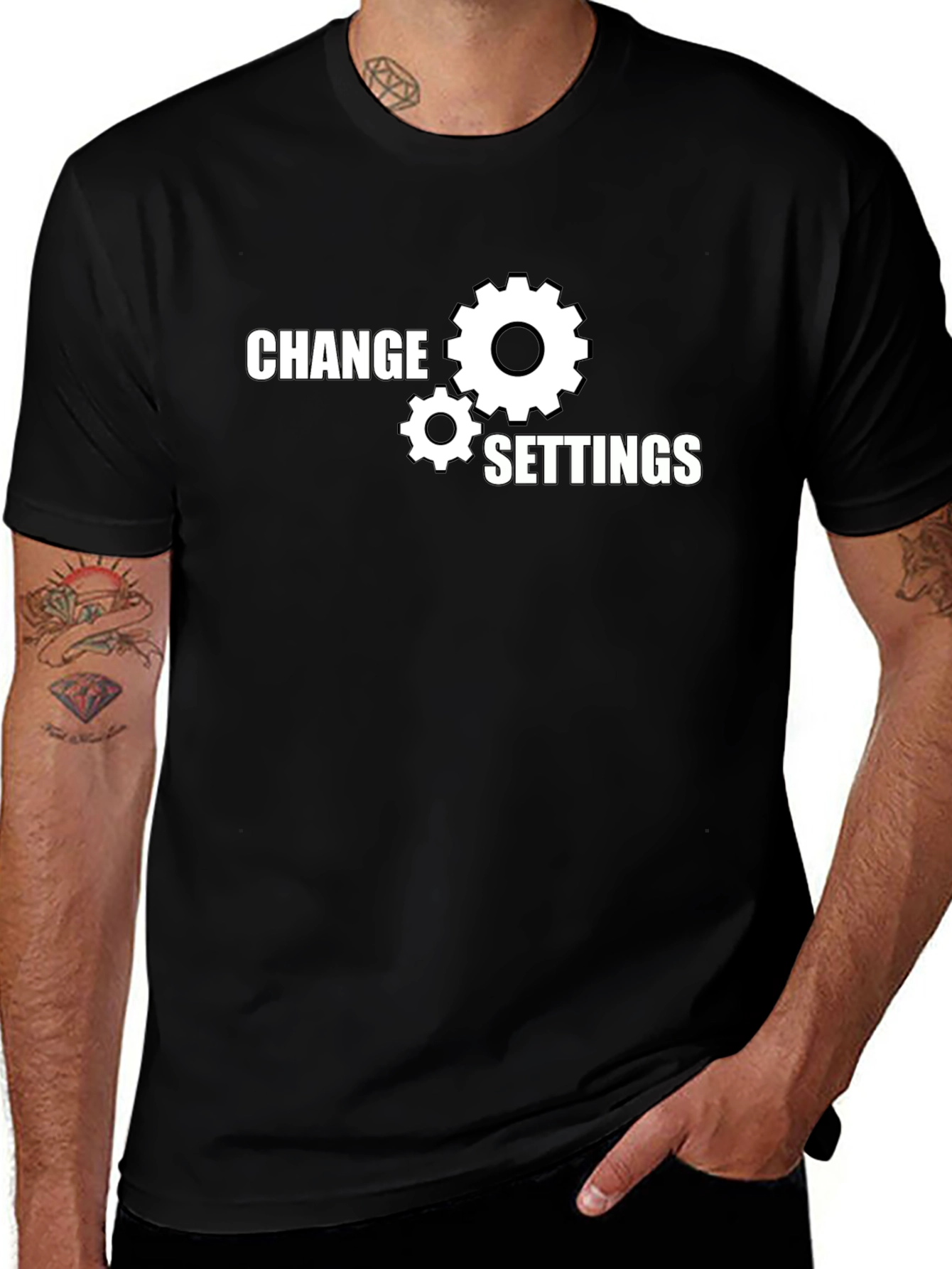Variant 17 of Change Settings Graphic Tee - Black Cotton T-Shirt