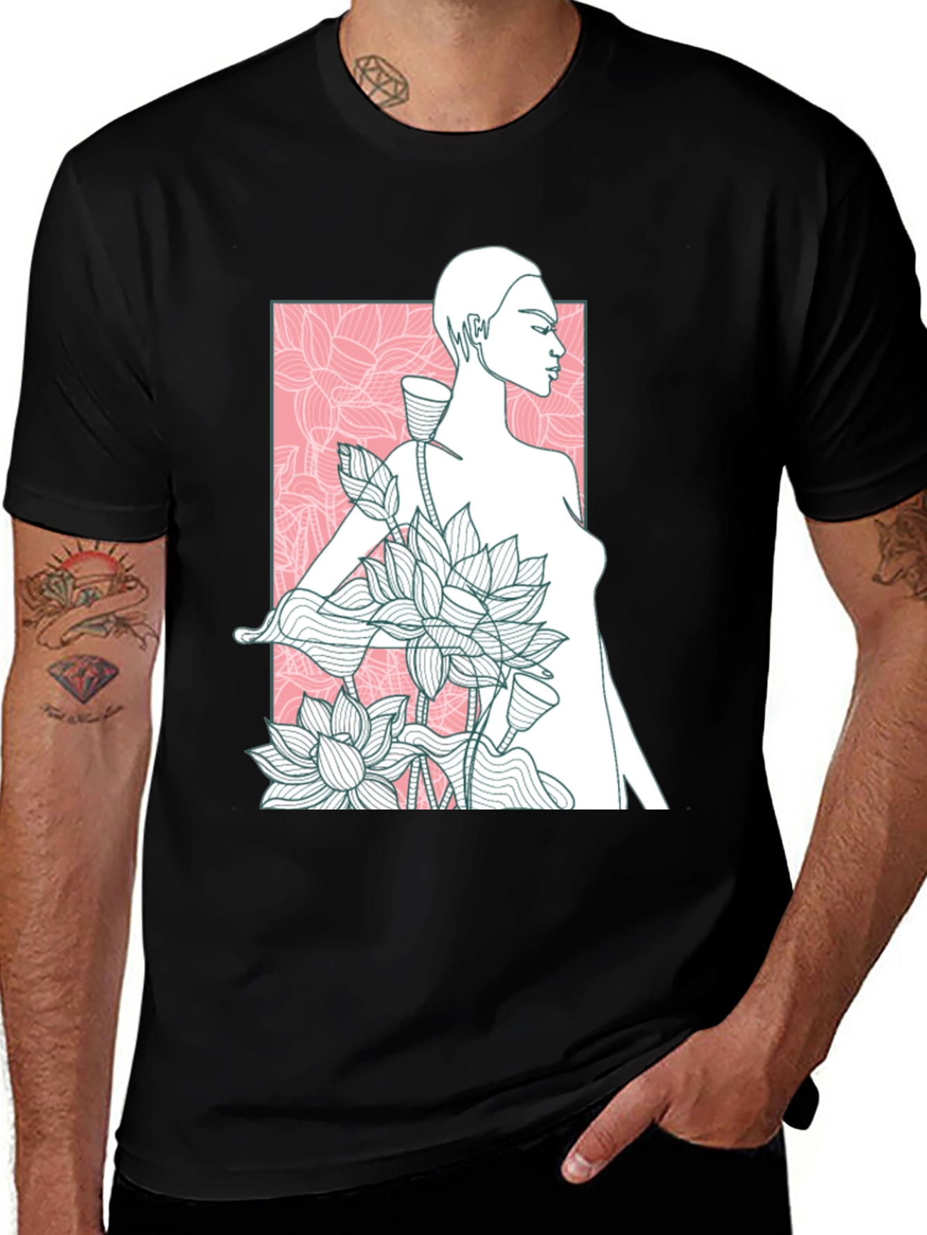 Variant 5 of Abstract Floral Graphic Print Black T-Shirt
